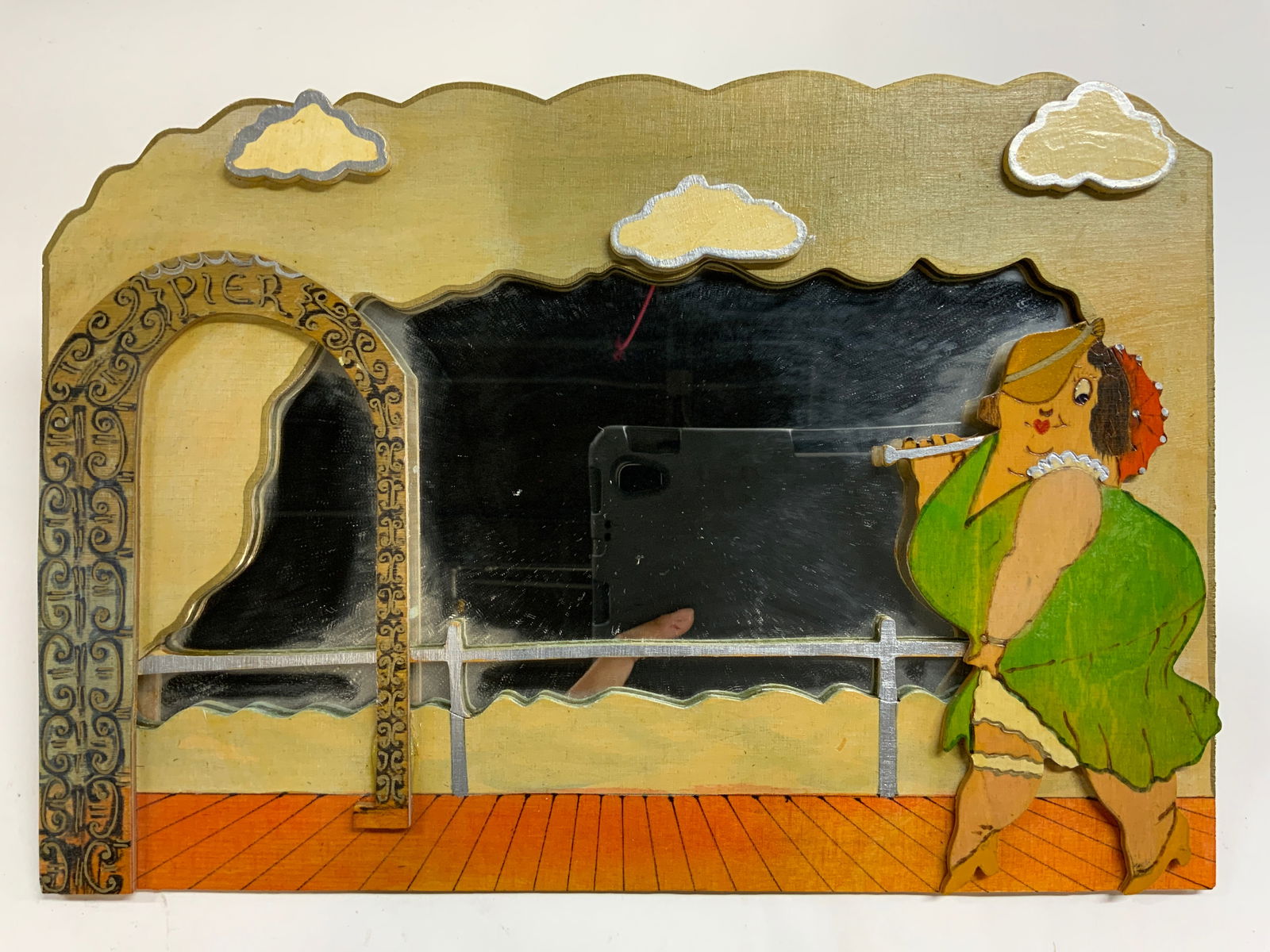 Hand Painted Folk Art Wooden Wall Mirror 14in (1 of 7)