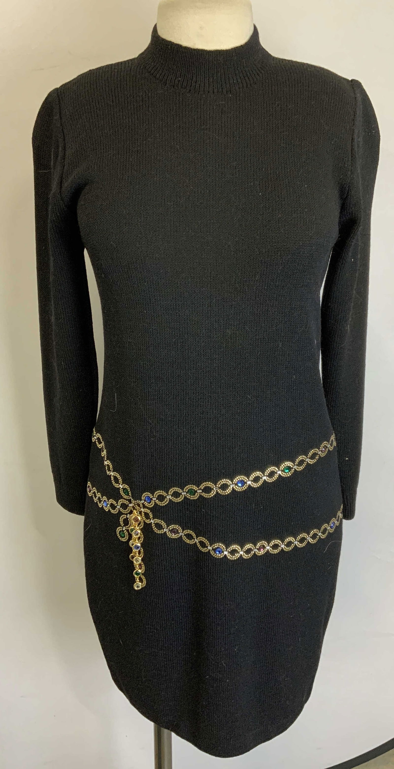 Vintage St John Black Knit Bejeweled Dress (1 of 8)