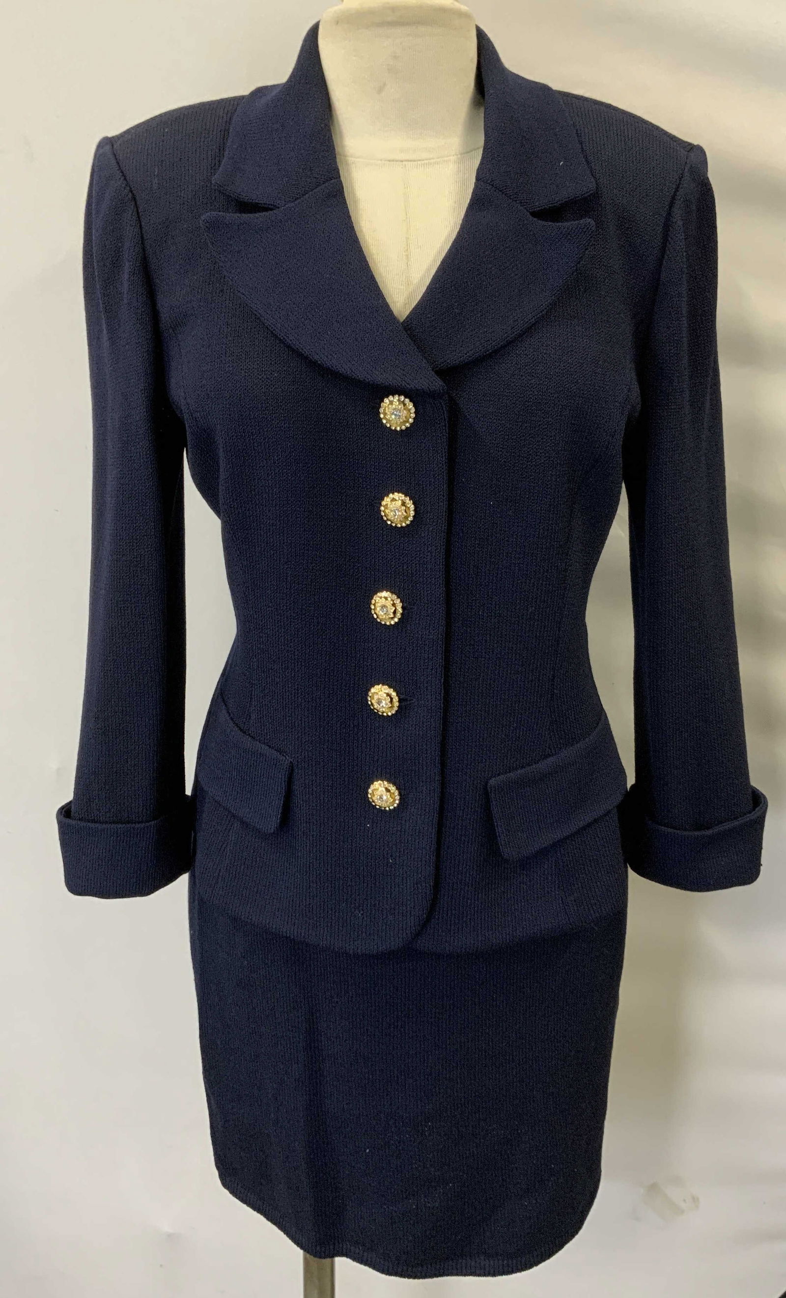 St John Evening Navy Wool 2 Piece Skirt Suit (1 of 11)