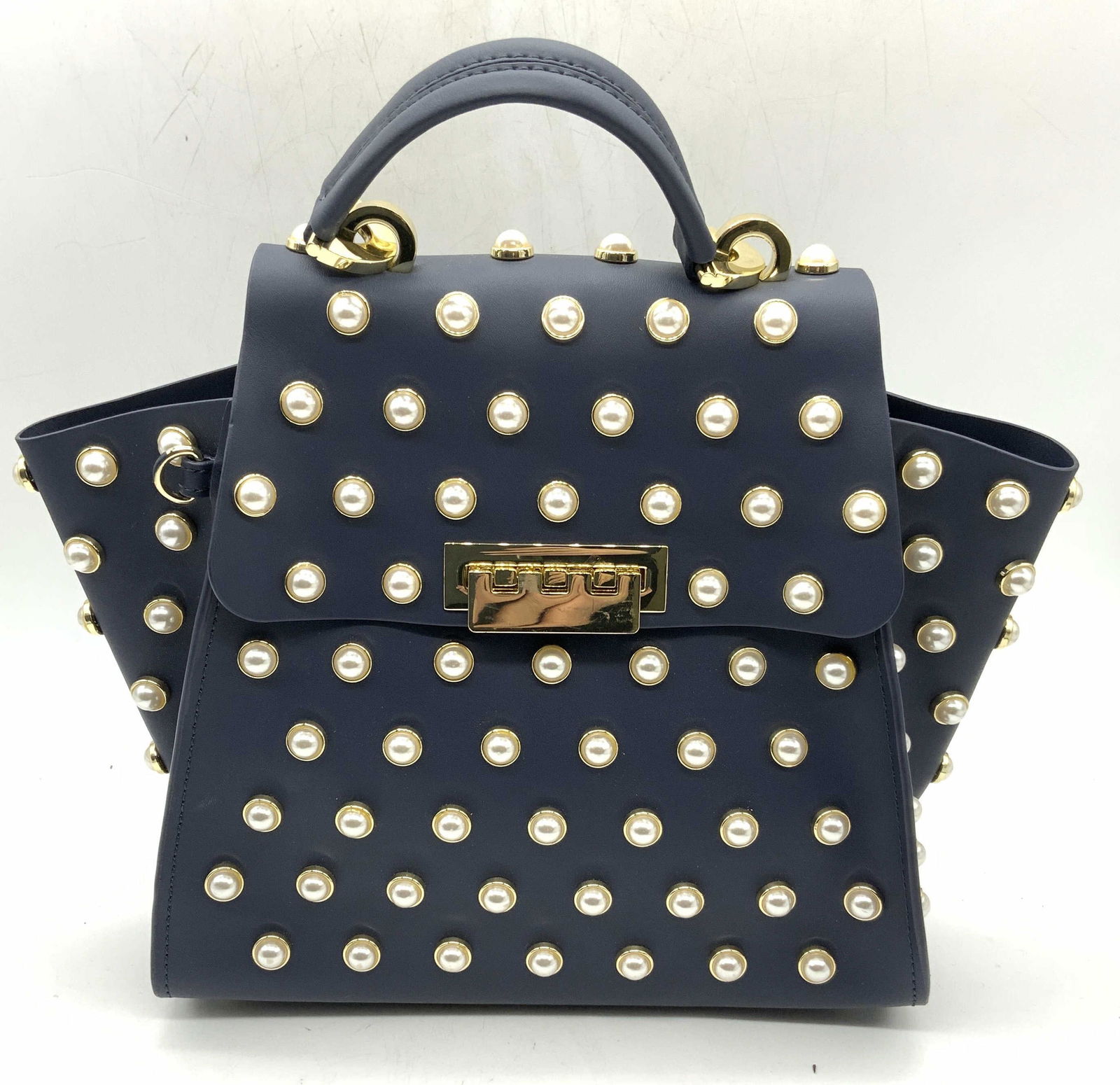 Zac Posen Faux Pearl Blue Leather Handbag (1 of 9)