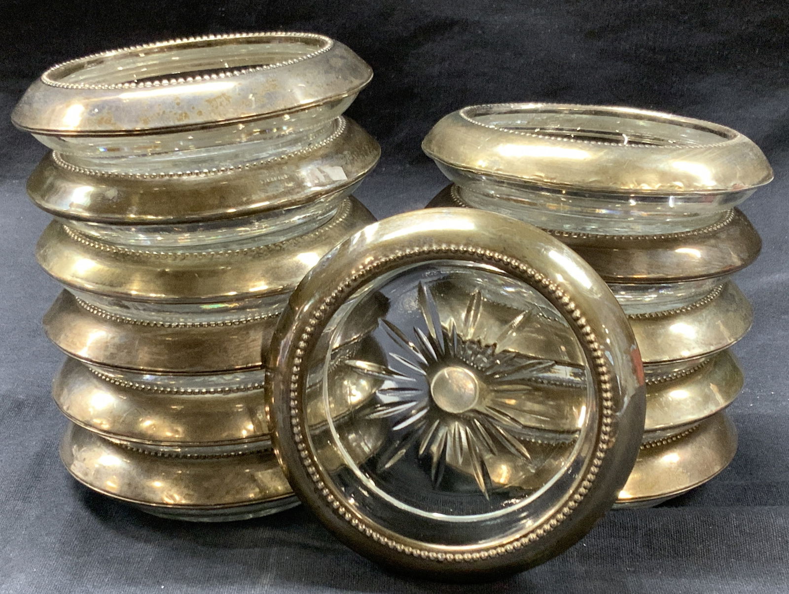 Set 12 Vintage Sterling Silver & Crystal Coasters (1 of 7)