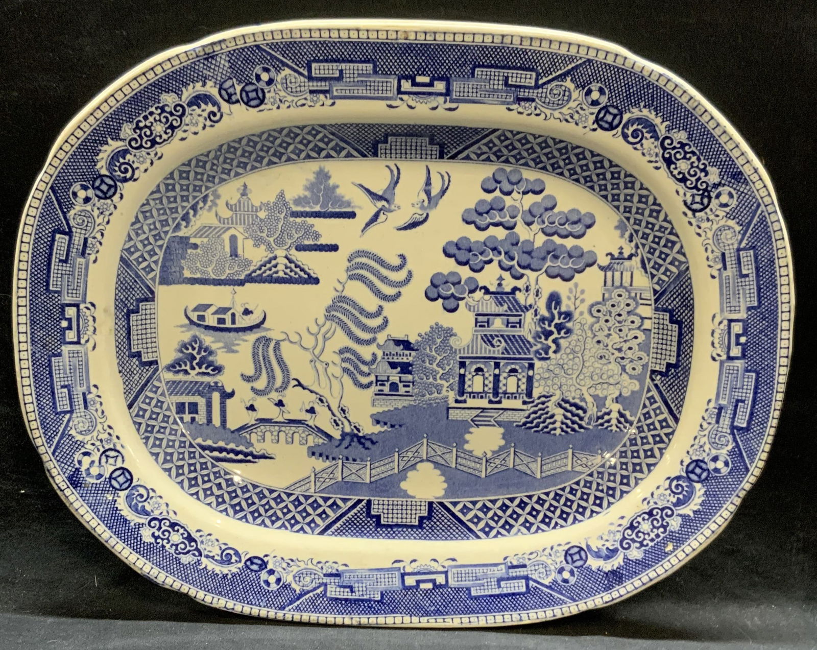 Antq Staffordshire Blue Willow Platter England 15in (1 of 6)