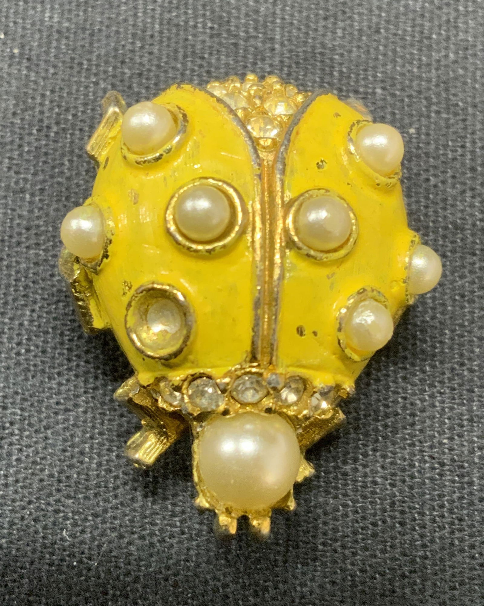 Gold Tone Enameled Faux Pearl Ladybug Brooch (1 of 7)