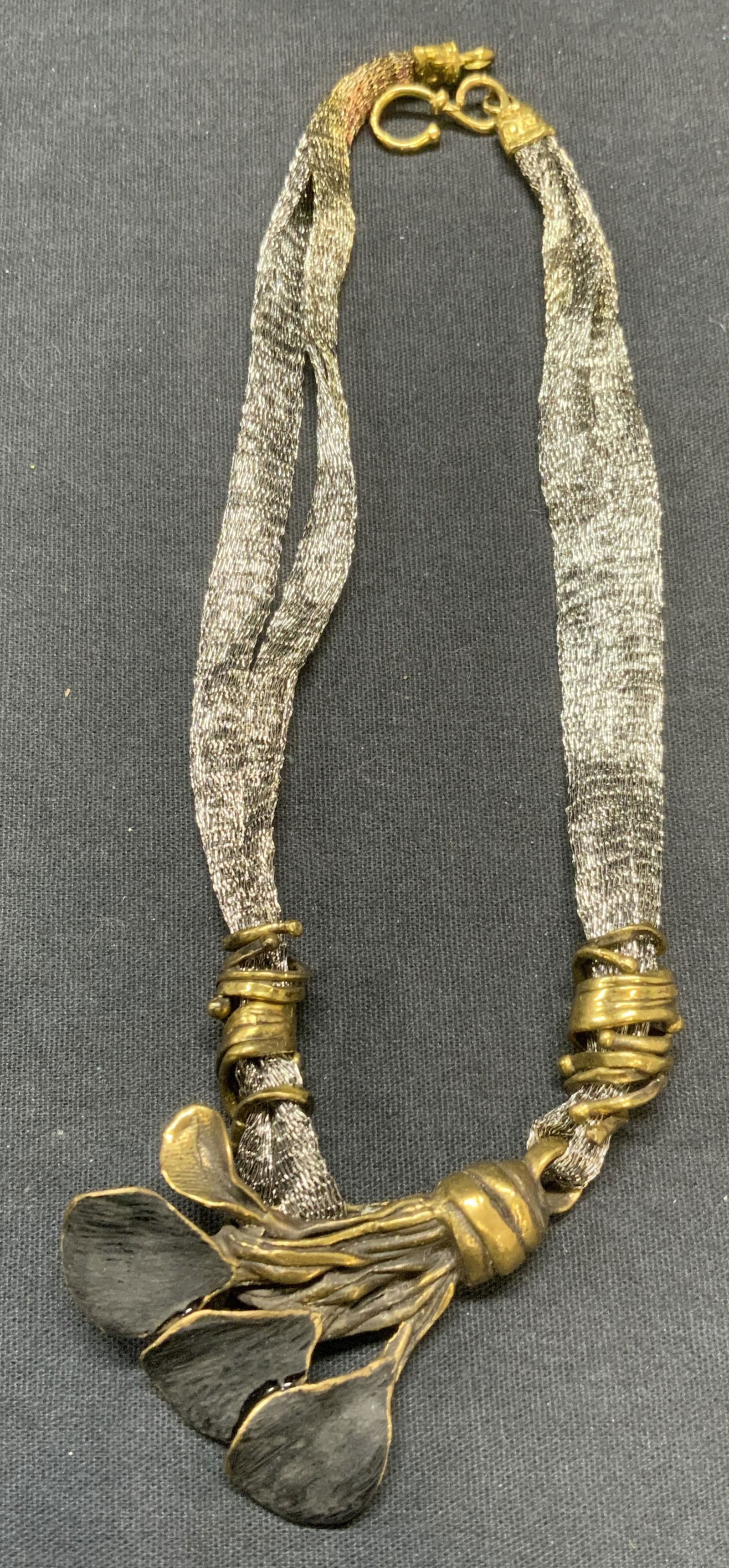 Vintage Floral Bronze Pendant Mesh Necklace (1 of 6)