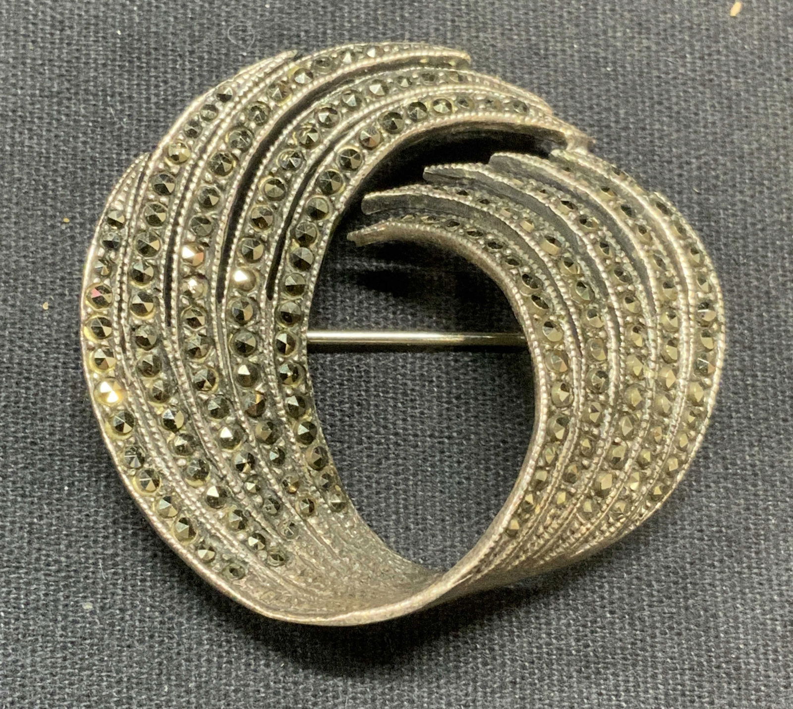 Signed Sterling Silver & Marcasite Swirl Brooch (1 of 7)