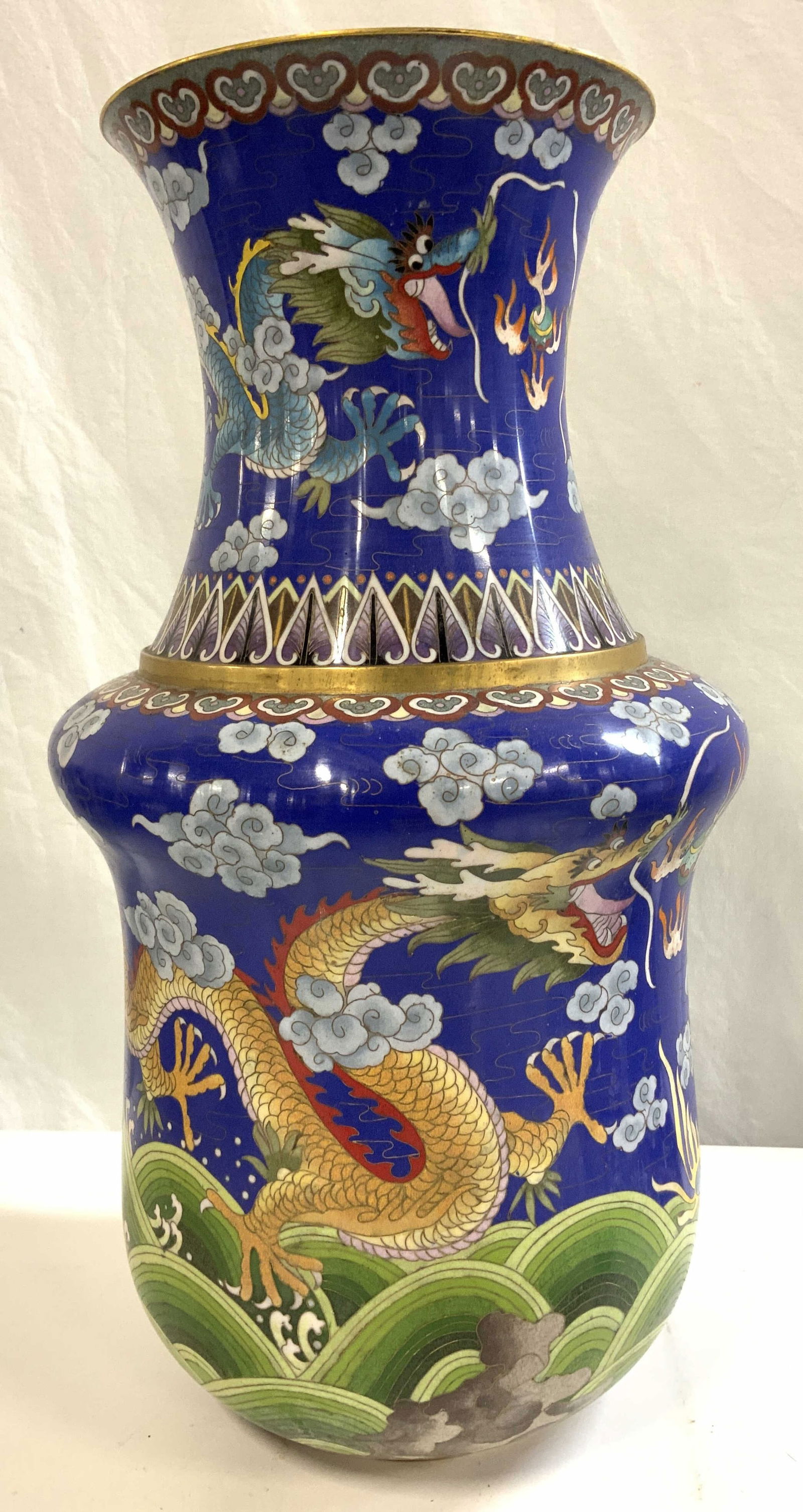 Asian Cloisonne Dragon Motif Vase, XL 20 in. Ht (1 of 11)