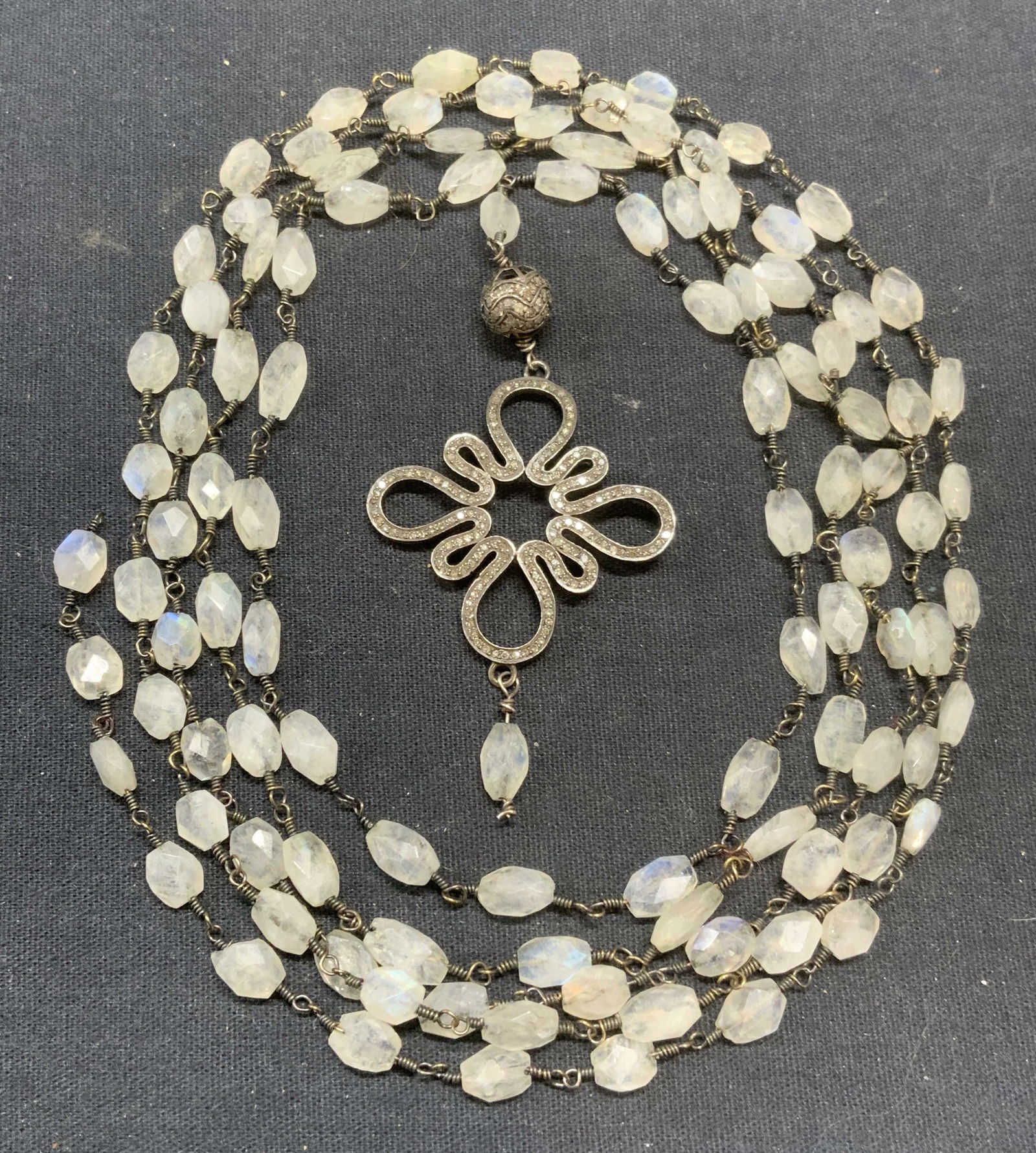 Vtg Gemstone & Diamond Sterling Silver Necklace (1 of 6)