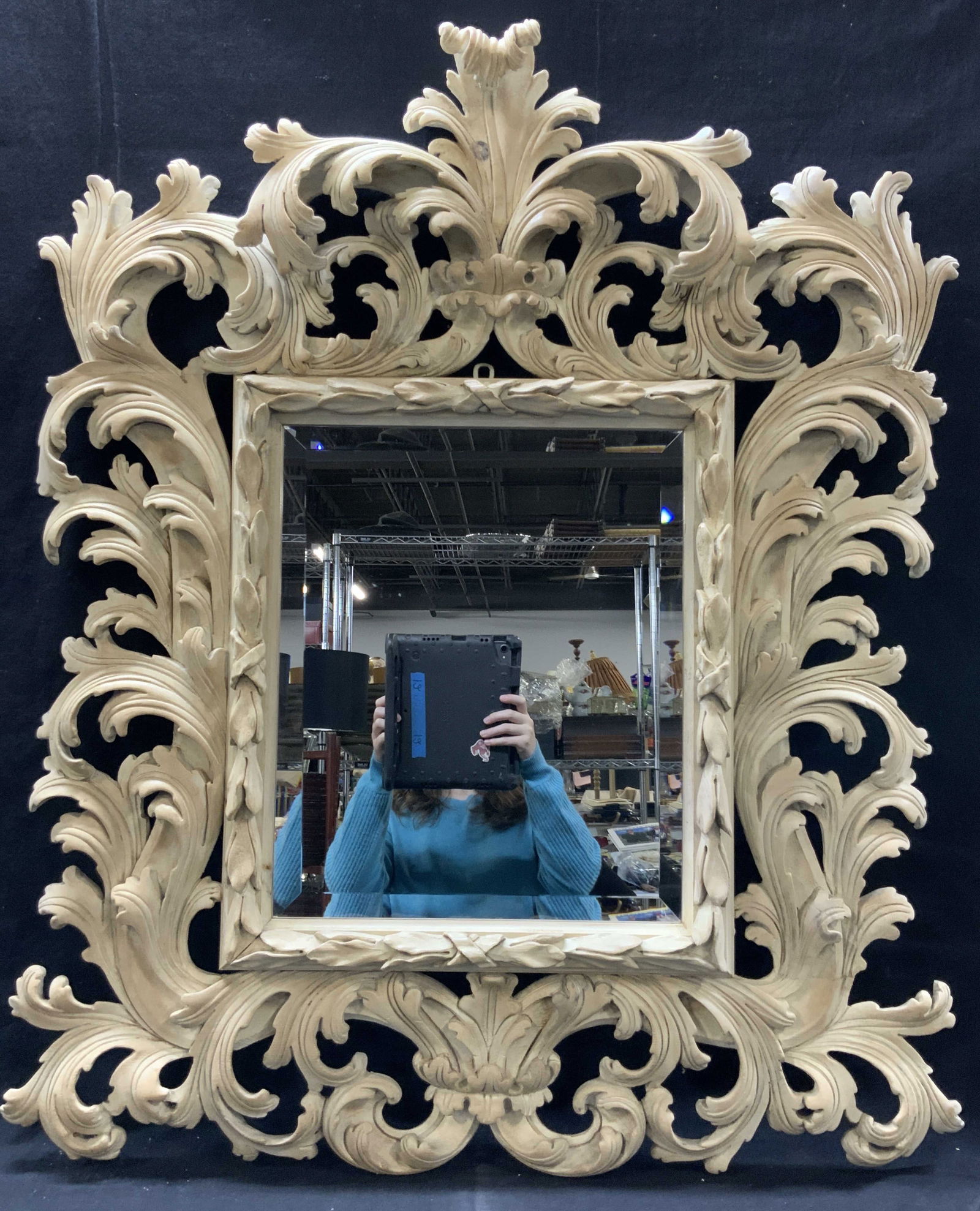 Carved Wooden Acanthus Beveled Wall Mirror 3ft2in (1 of 9)