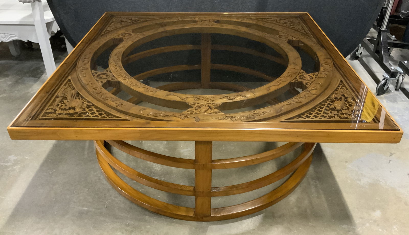 Antique Asian Carved Wood Glass Top Coffee Table 3.9f (1 of 9)