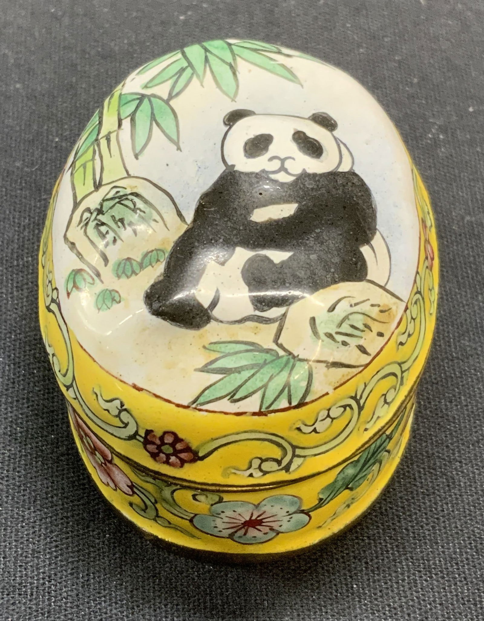 Asian Enameled Brass Panda Pill Box (1 of 8)