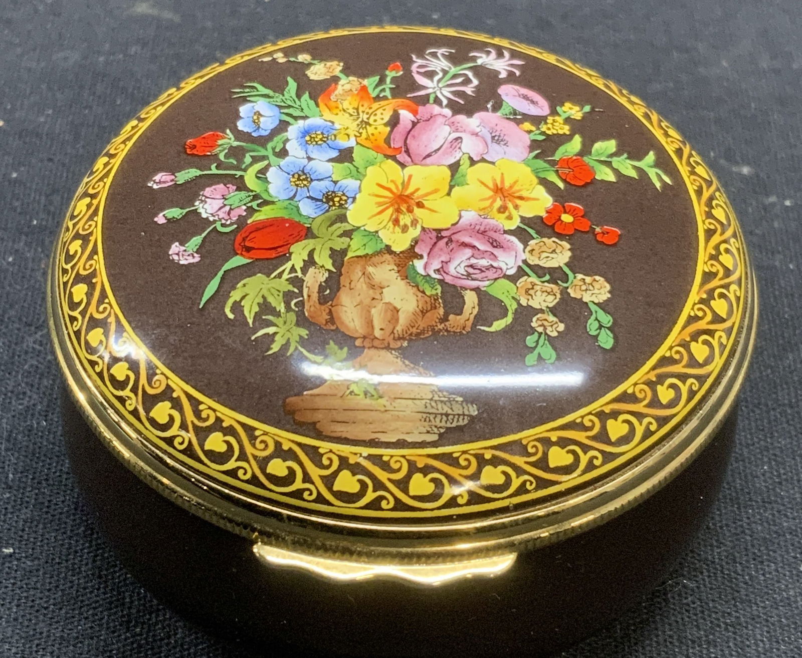 Halcyon Days Floral Enameled Pill Box, England (1 of 8)