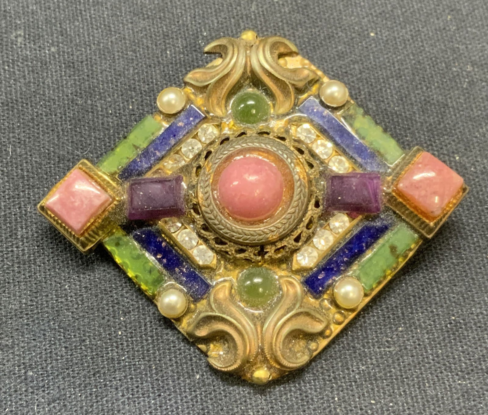 Vintage Sorrelli Gold Tone Crystal Enamel Brooch (1 of 6)