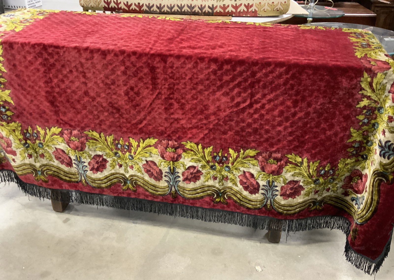 Velvet Table Cover with Florals & Tassels 4ft3in (1 of 9)