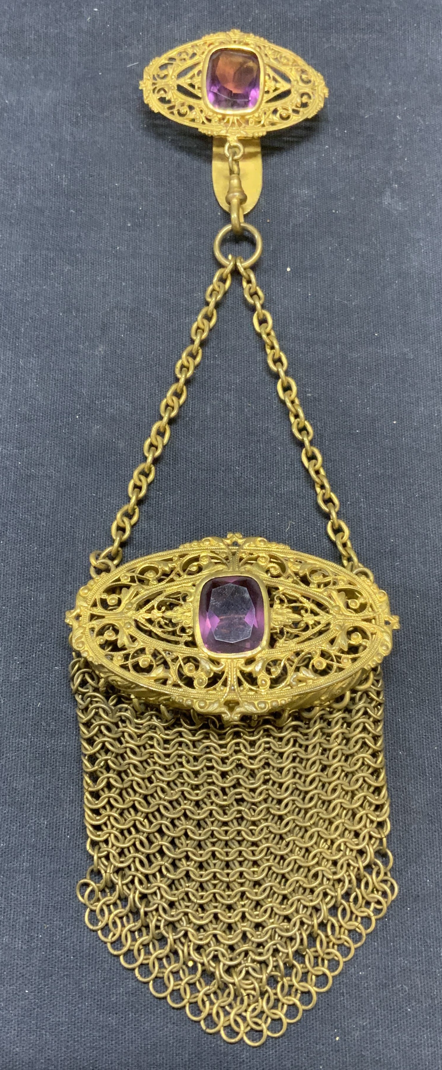 Antique Jeweled Chatelaine Gilt Mesh Purse (1 of 7)