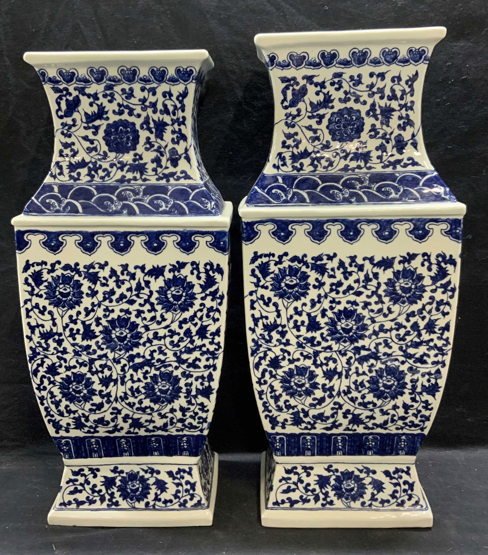 Pair Tozai Home Asian Blue Porcelain Vases 21 In (1 of 7)