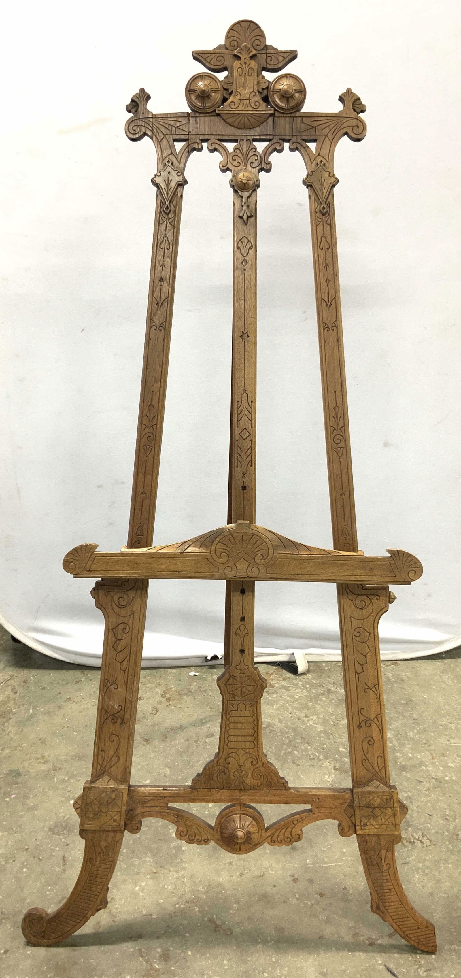 20th C Antique Victorian Carved Wooden Easel 70in (1 of 9)