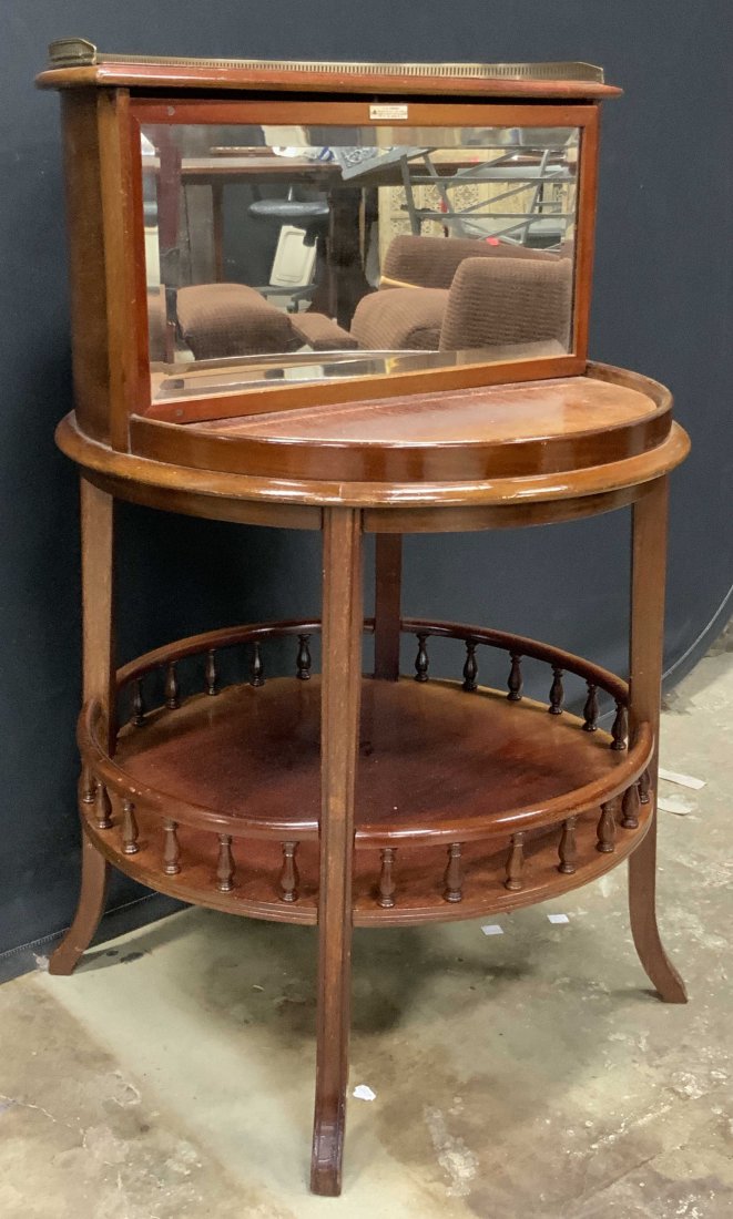 JC VICKERY Antique Mirrored Spinning Drinks Cabinet: Antique Victorian Mirrored Spinning Drinks Cabinet by J.C. VICKERY. Plaque to obverse reads J. C. VICKERY TO HIS MAJESTY THE KING & HER MAJESTY THE QUEEN, 179, 181, 188, REGENT ST., W. Obverse spins t