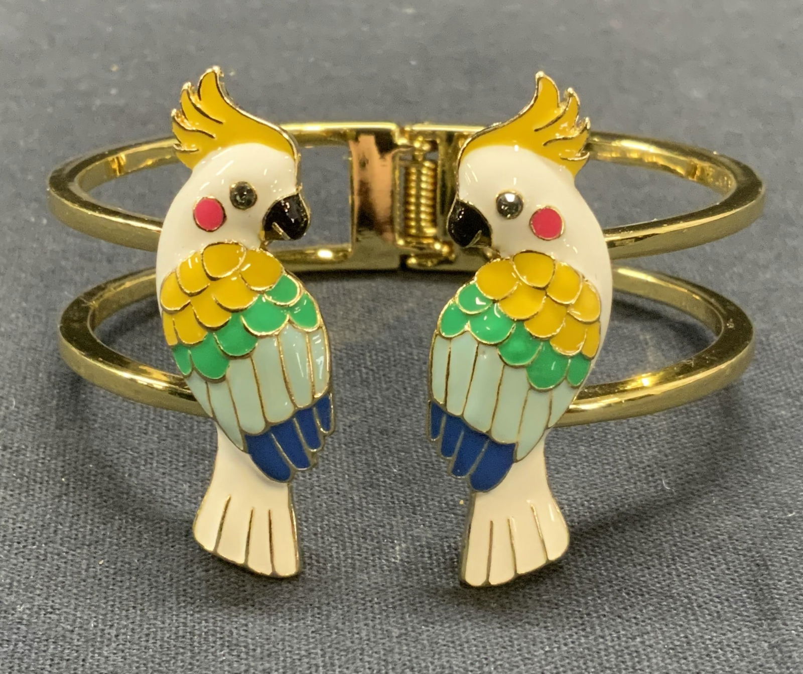 Gold Tone Enameled Cockatoo Figural Bracelet (1 of 6)