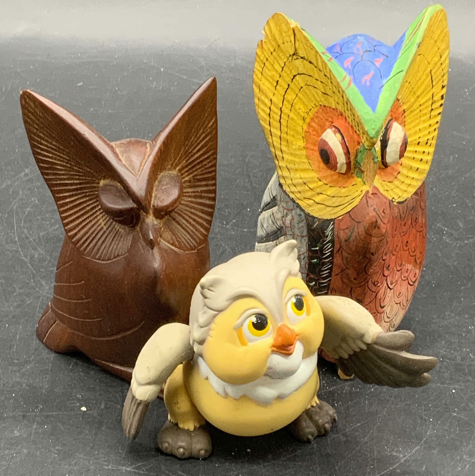 Lot 3 Handcrafted Wood Owl Figurals & Disney Owl (1 of 10)