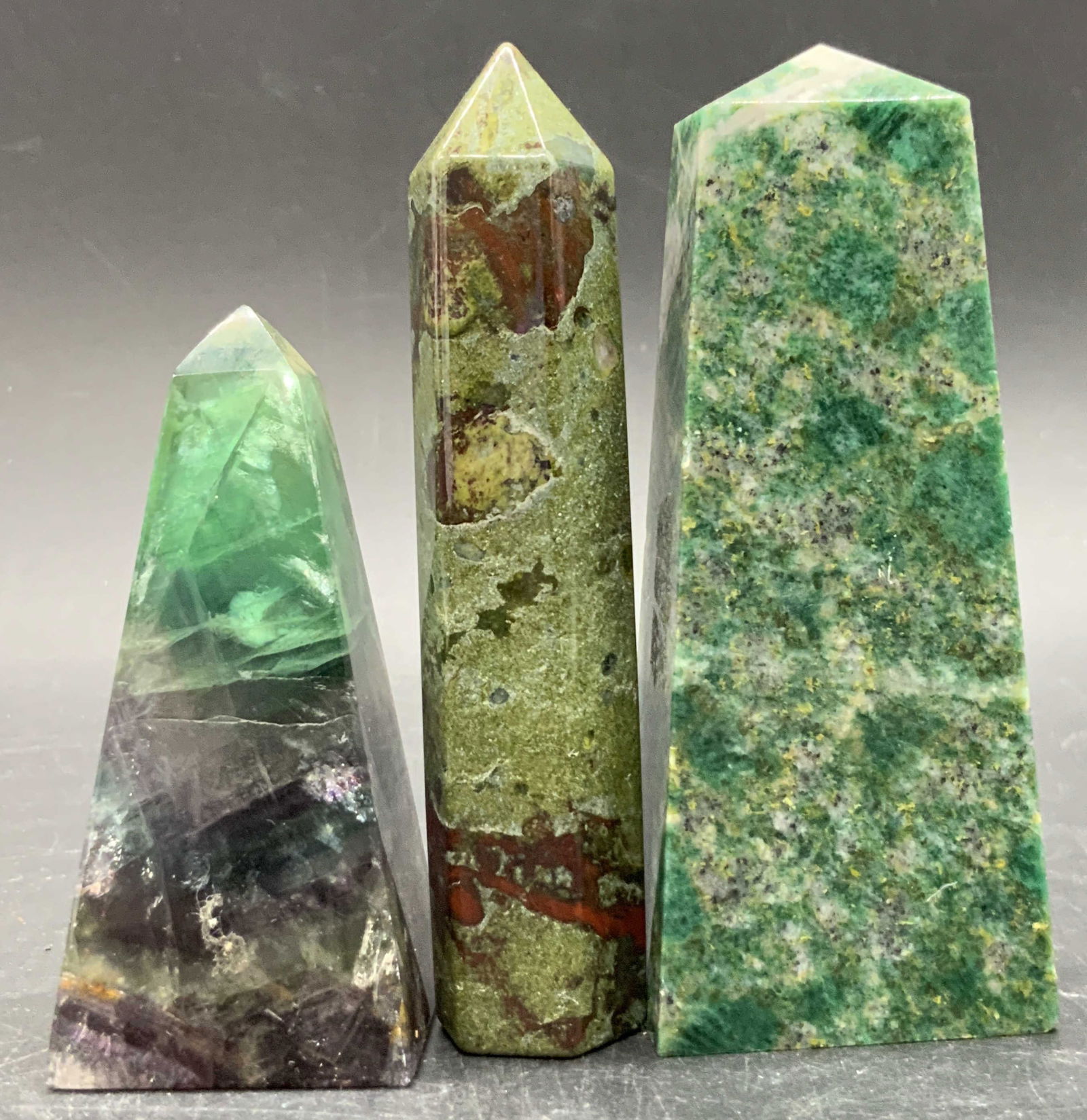 Lot 3 Green Natural Stone Obelisks, Fluorite &more (1 of 9)