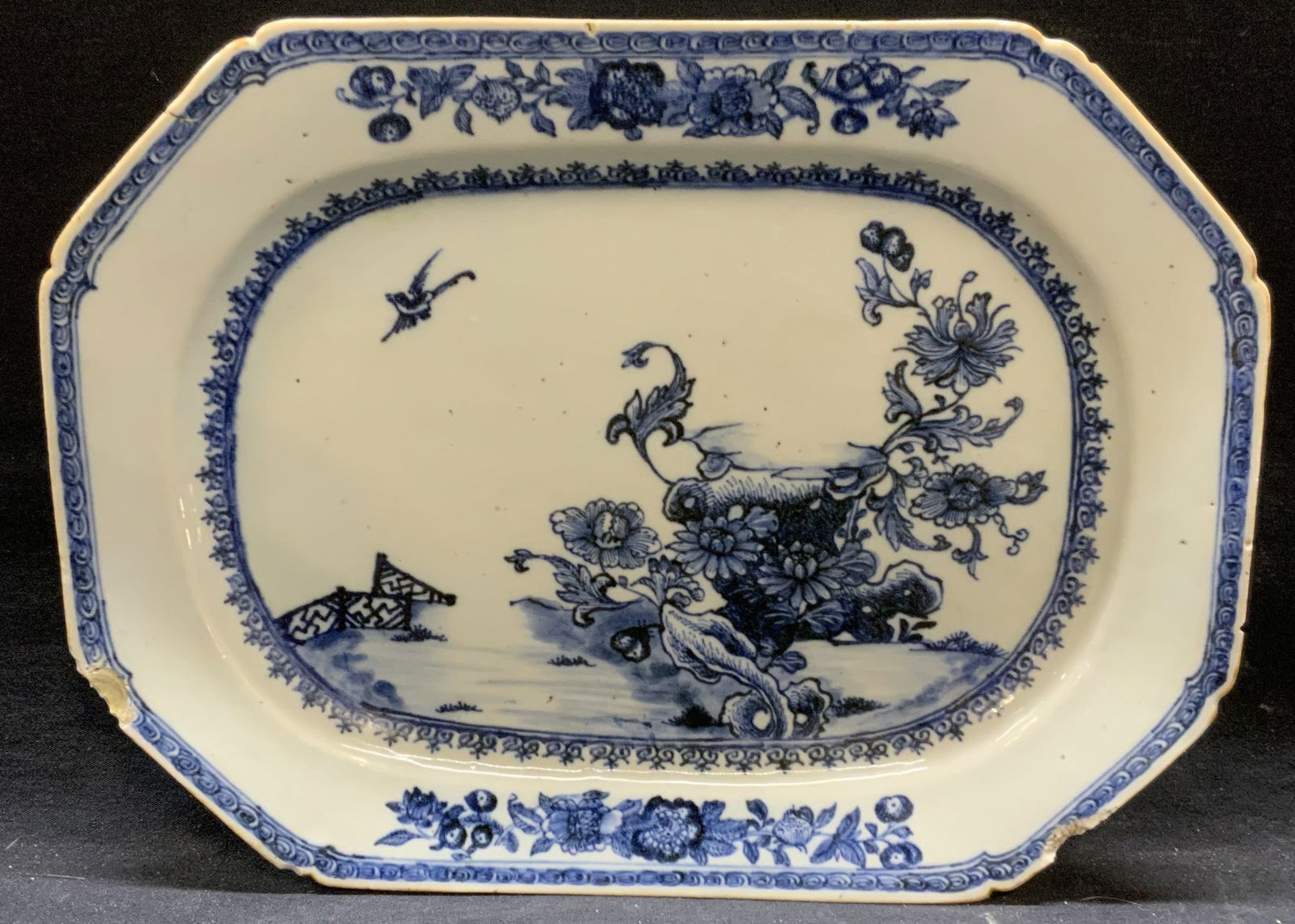 Vintage Asian Blue Porcelain Floral Platter (1 of 7)
