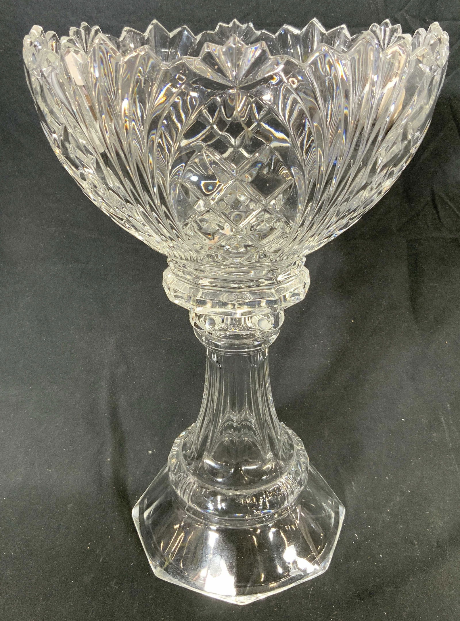 Crystal Pedestaled Bowl Vessel W Toothed Rim 13inH (1 of 7)