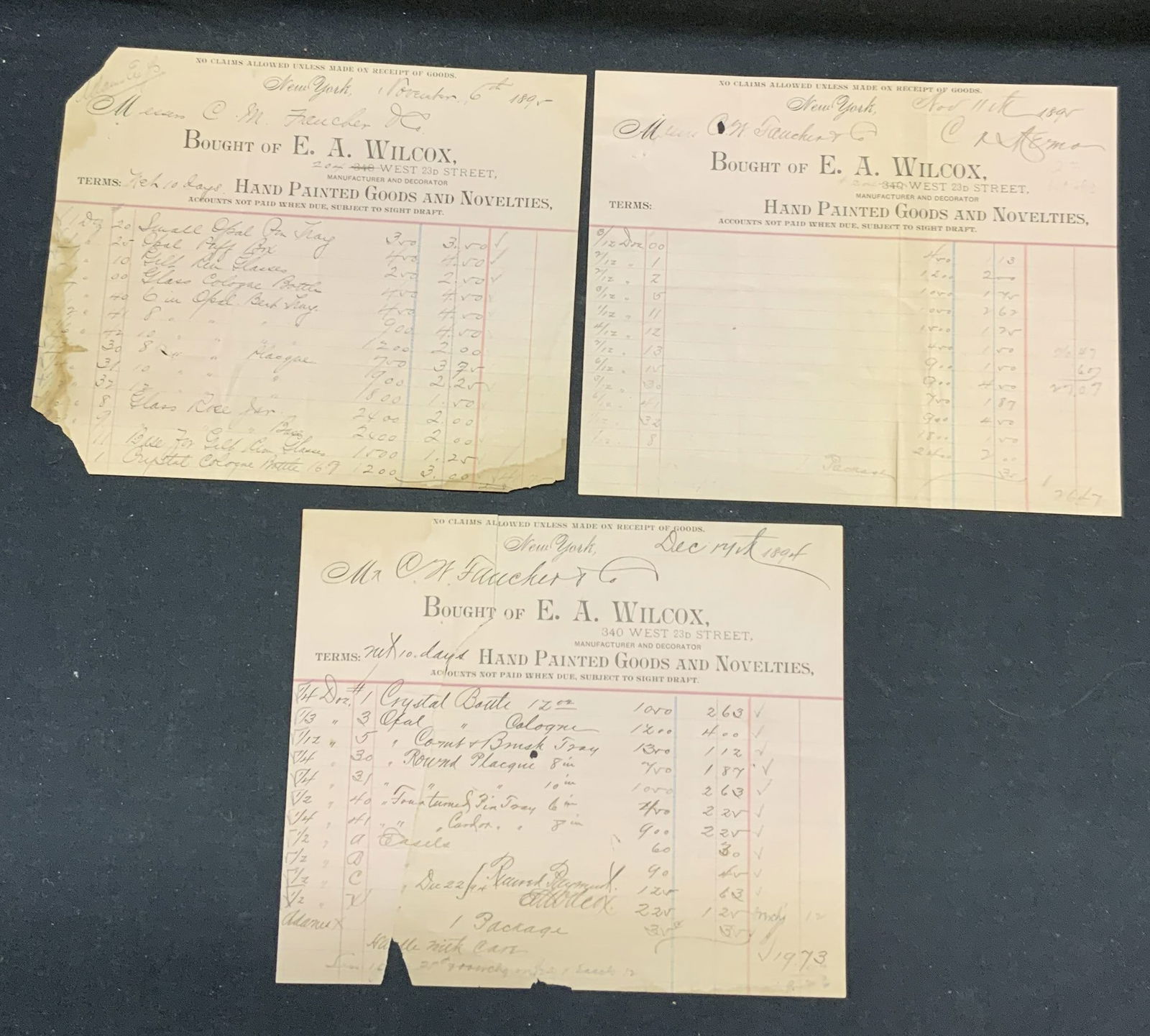 3 A. E. Wilcox Receipts, 1894, NYC Ephemera (1 of 8)