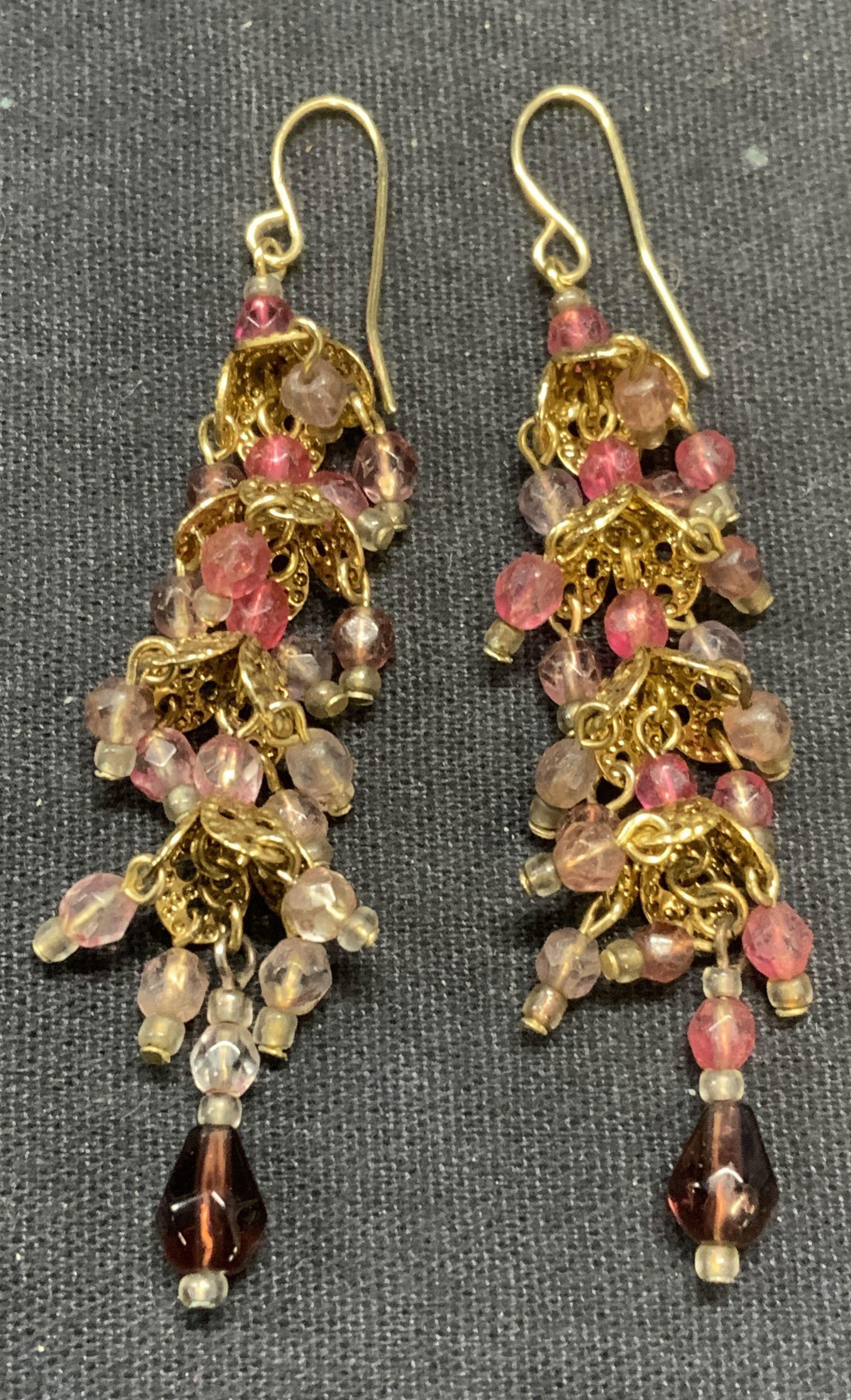Vintage Gold Tn Purple Crystal Dangle Earrings (1 of 5)