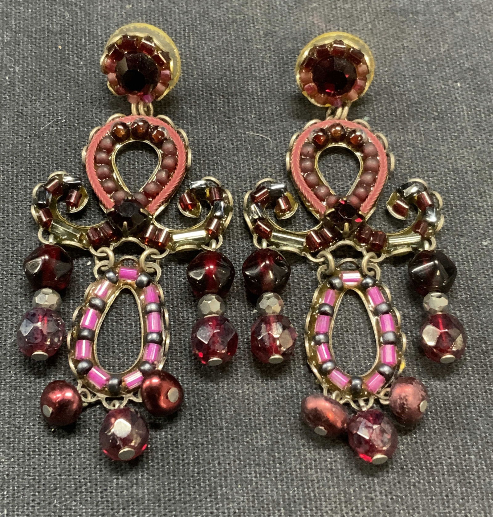 Vintage Red Crystal Beaded Dangle Earrings (1 of 6)