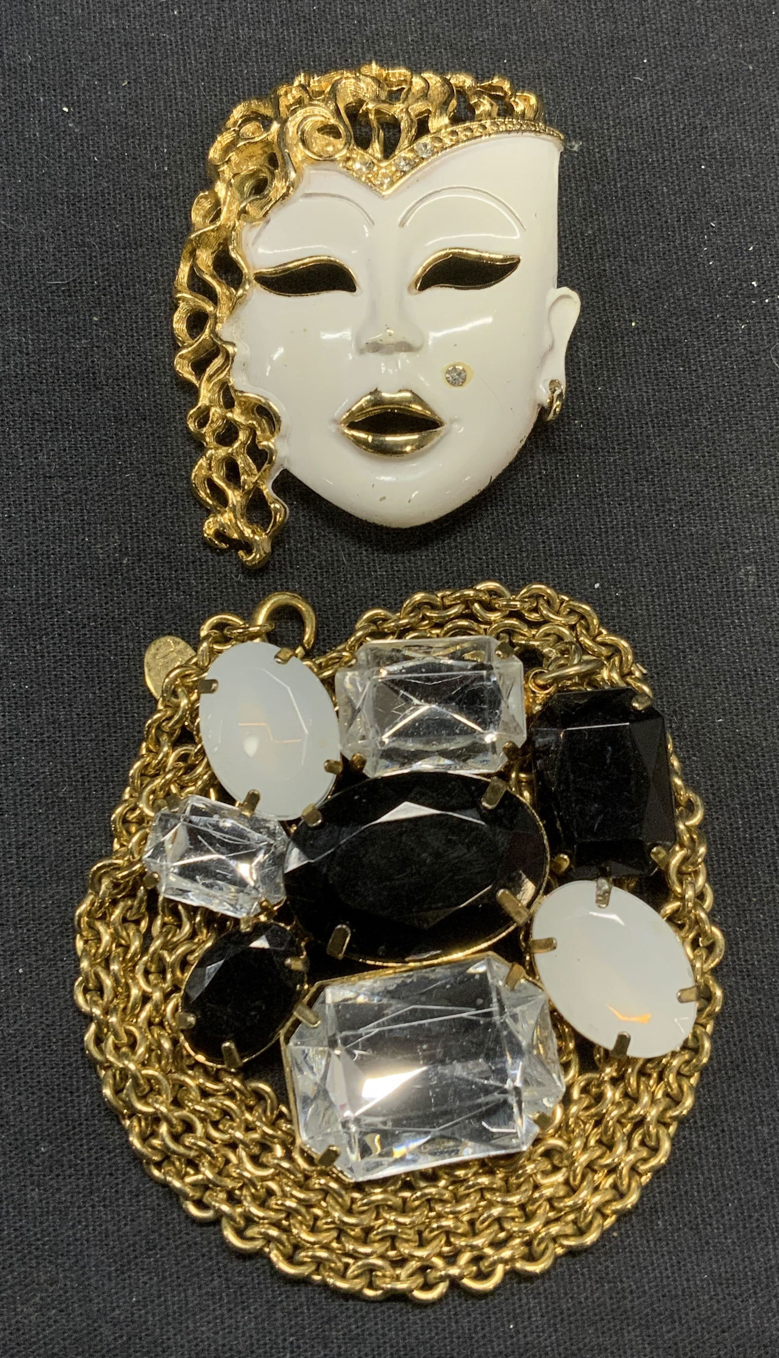 2 Kenneth Lane Crystal Necklace, Mask Brooch (1 of 8)