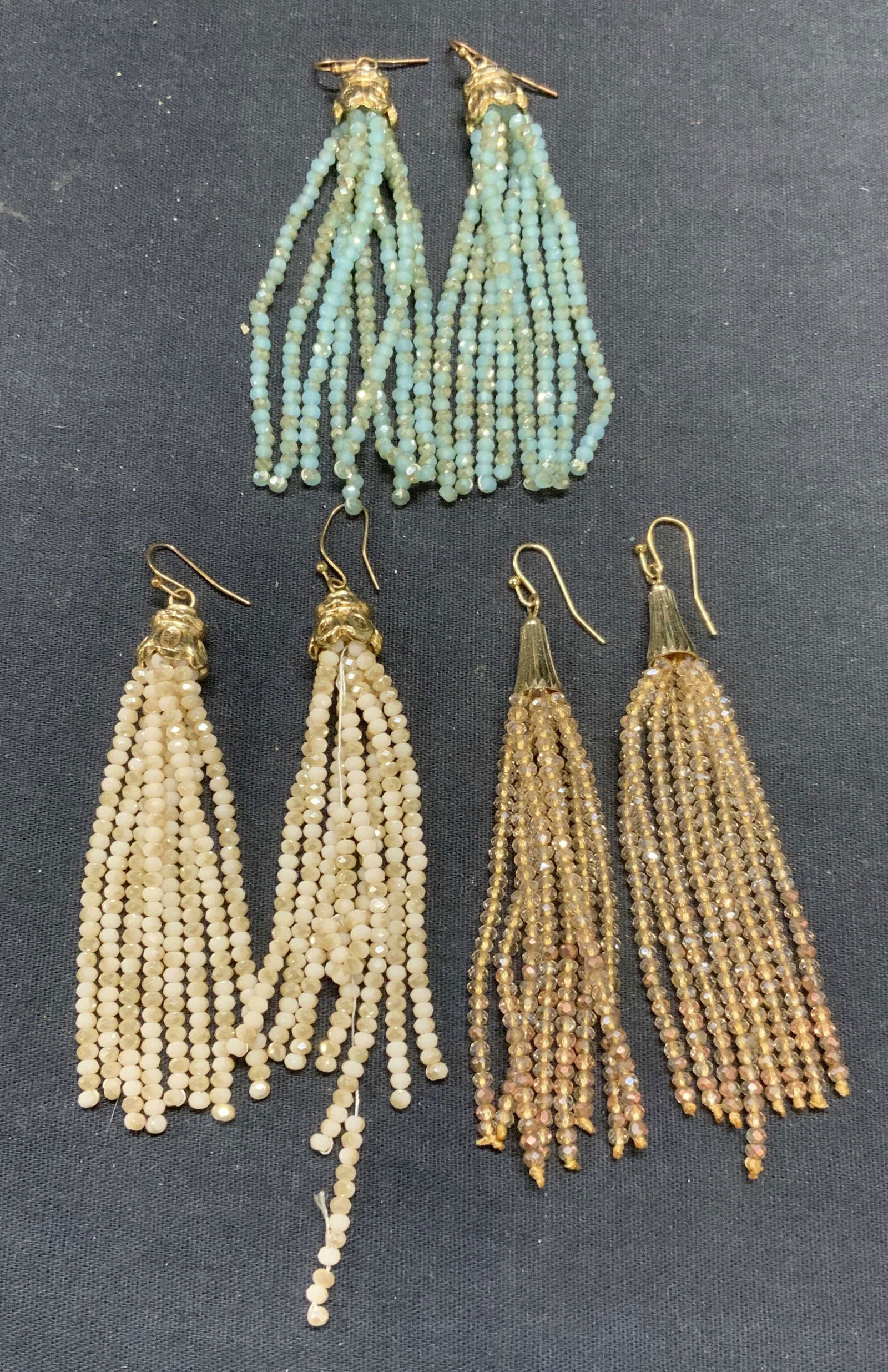 Lot 3 White, Beige, Blue Crystal Dangle Earrings (1 of 7)