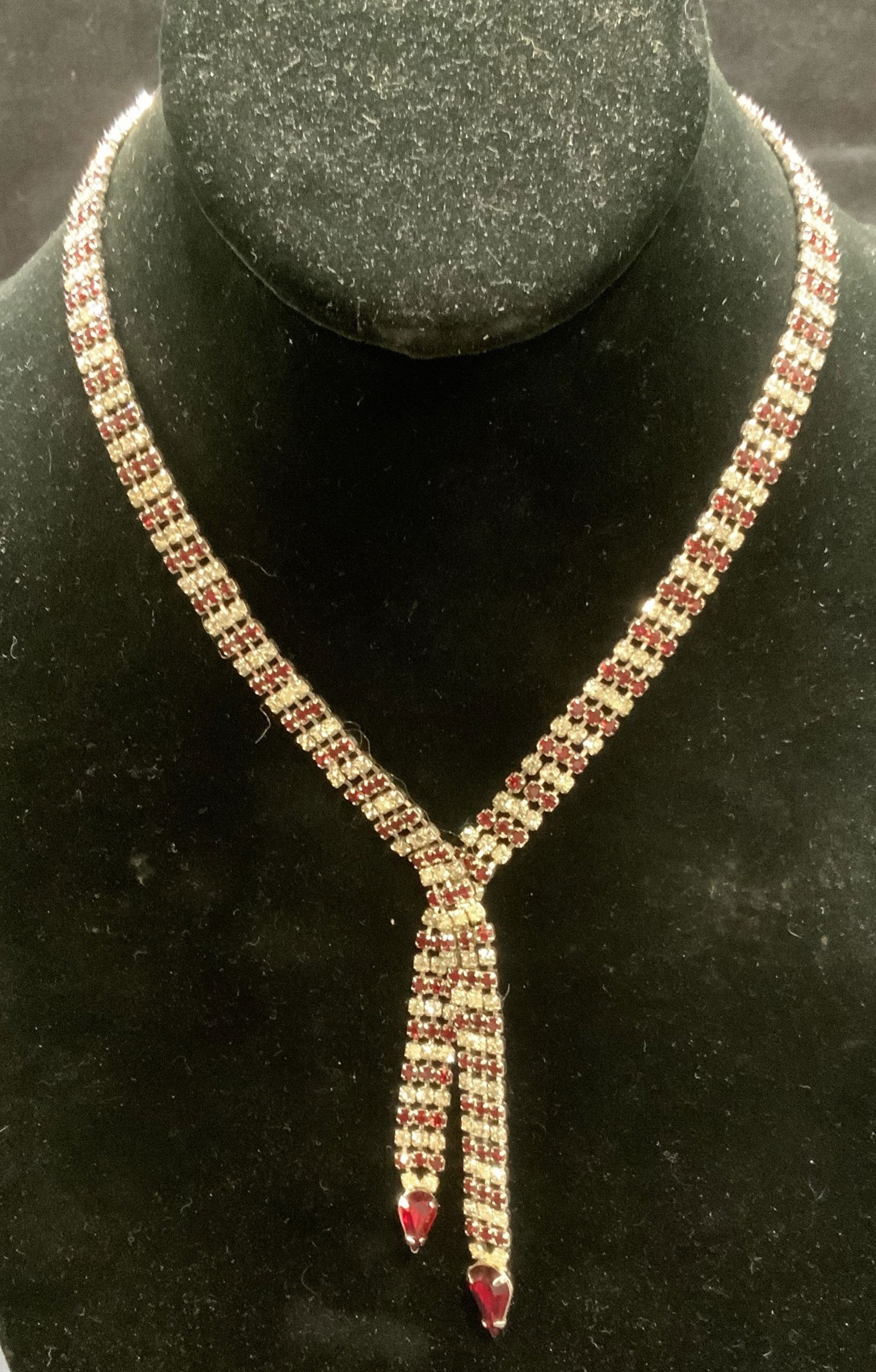 Vintage Kramer Red Crystal Crossover Necklace (1 of 6)