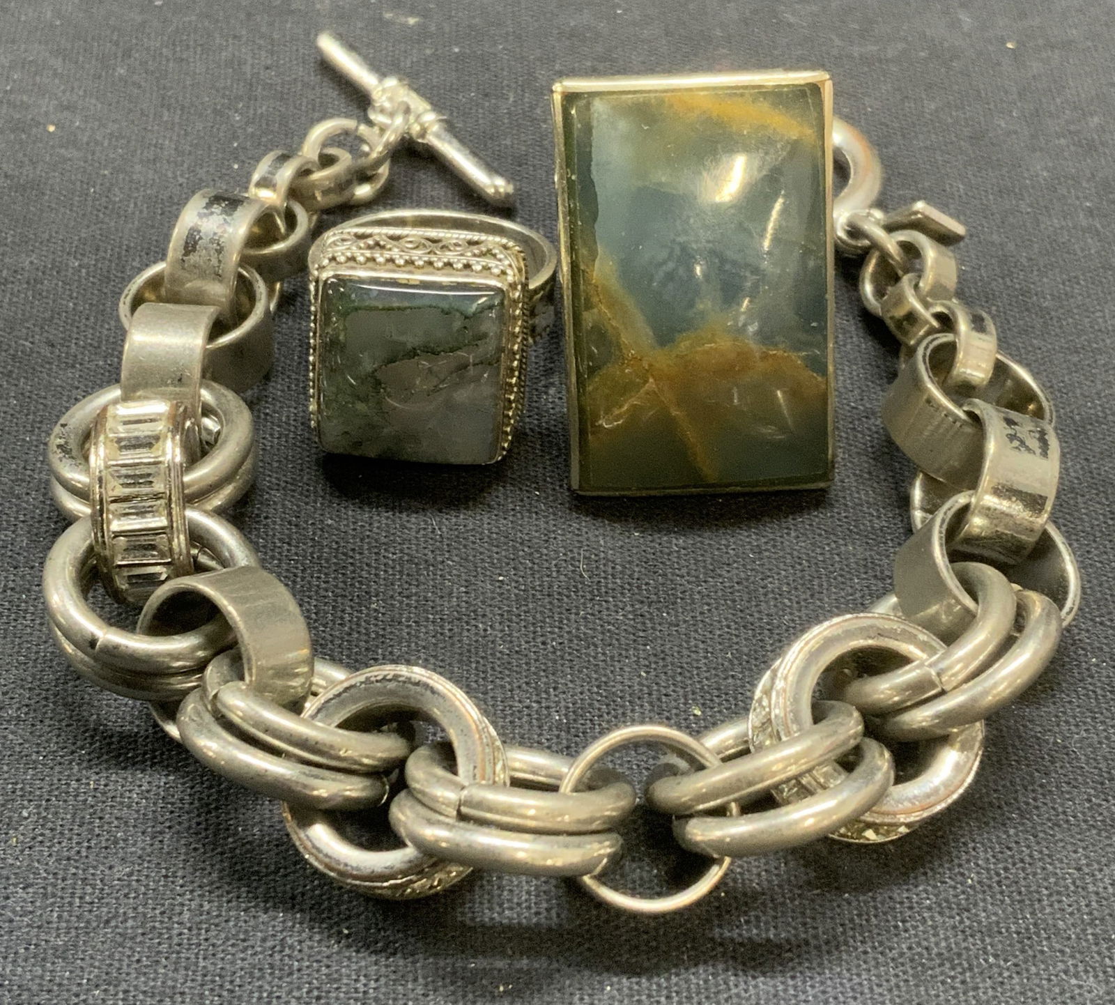 Lot 3 Jewelry Sterling Silver Blue Agate Ring More (1 of 10)