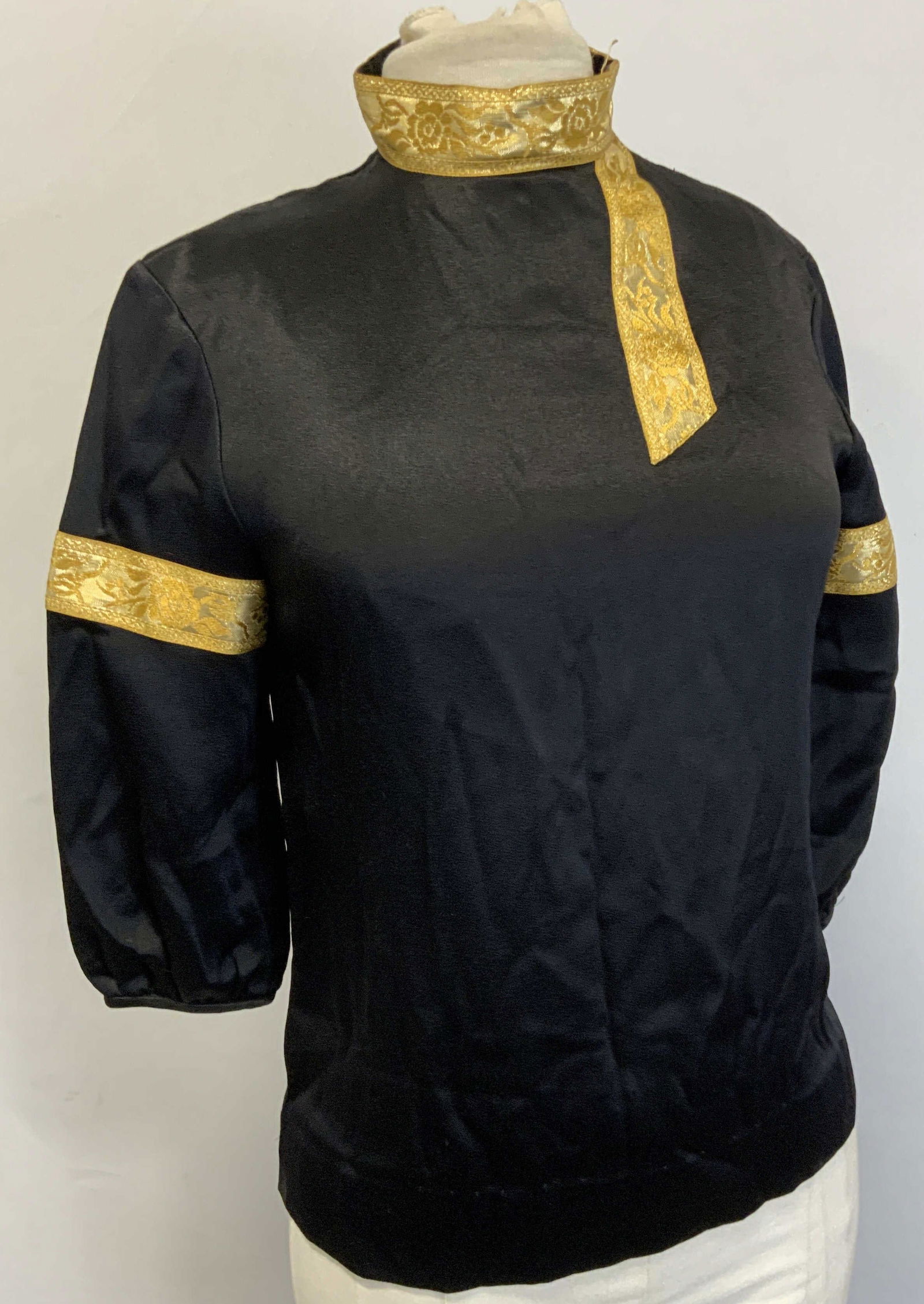 Black Satin Blouse w Gold Brocade Trim (1 of 8)