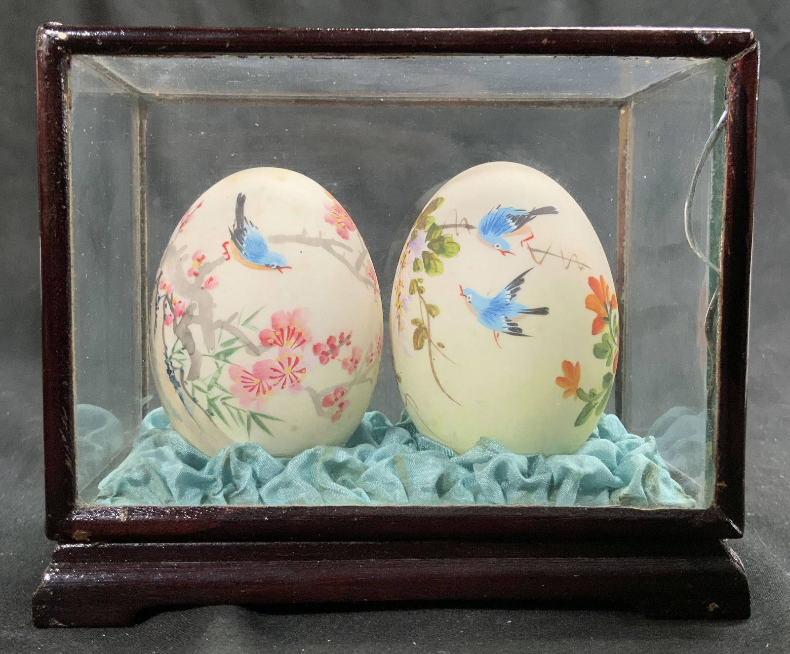 Hand Painted Eggs In Glass Case (1 of 8)