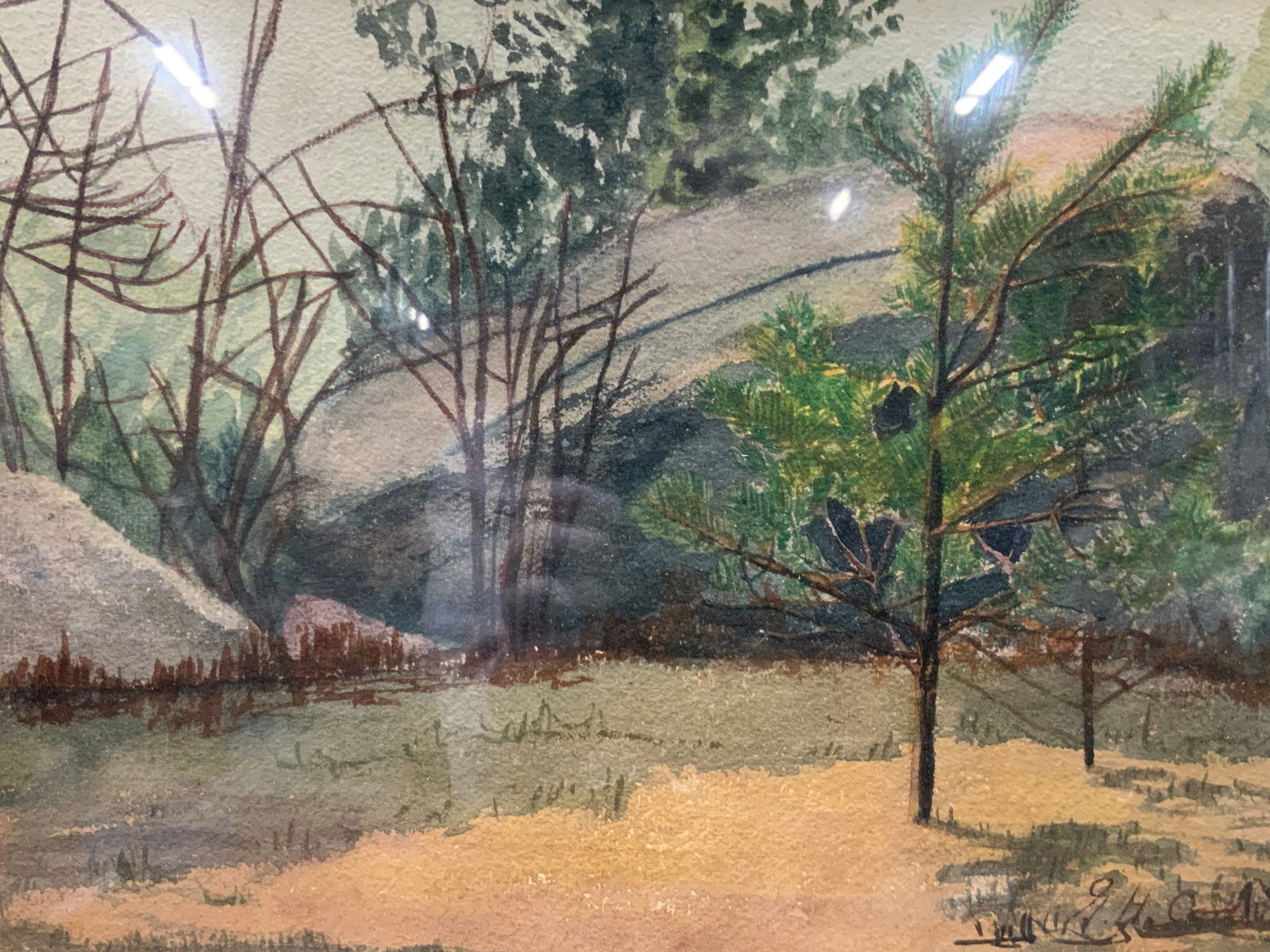 Signed Vntg Landscape Watercolor 19in (1 of 10)