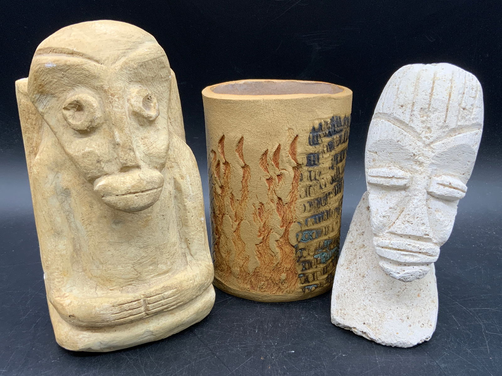 Lot 3 Vintage Ceramic Tribal Sculptures & Vessel (1 of 10)