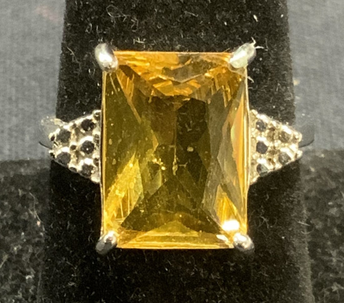 Sterling Silver Citrine Tone Crystal Ring (1 of 6)