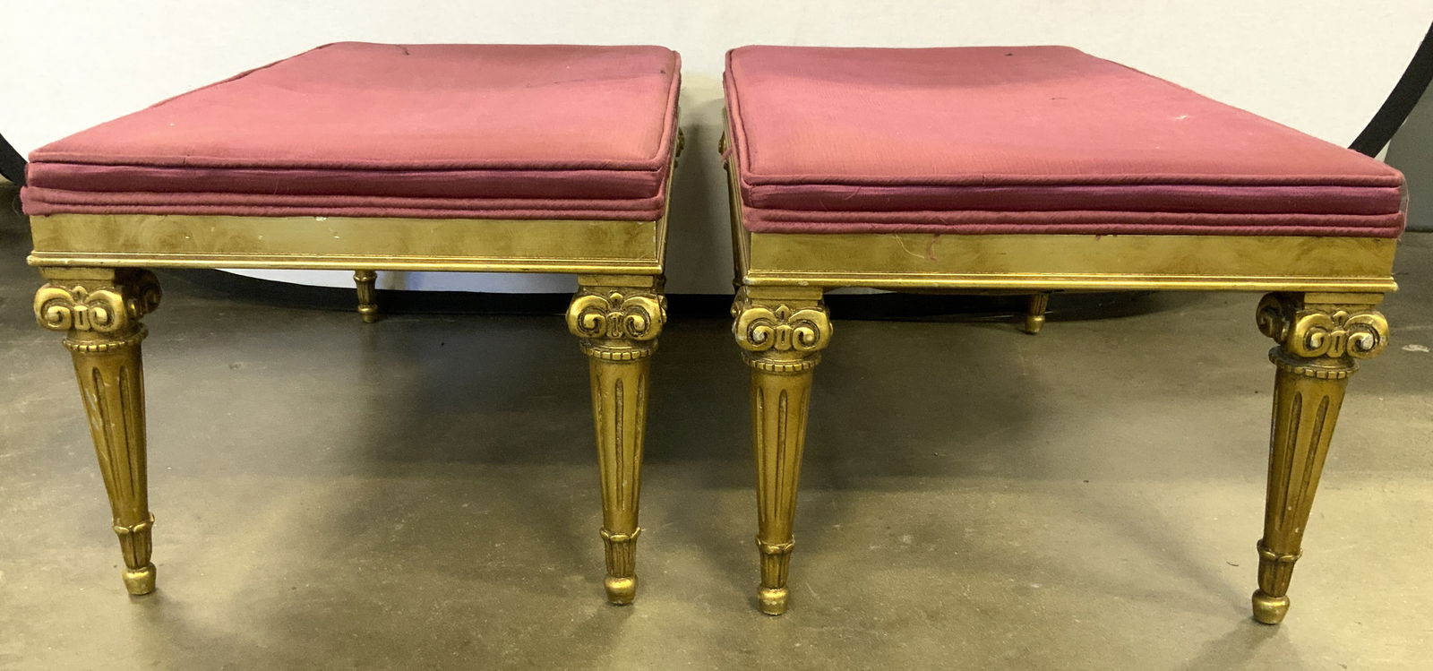Pr Vintage Victorian Gilt Wood Upholstered Benches (1 of 9)
