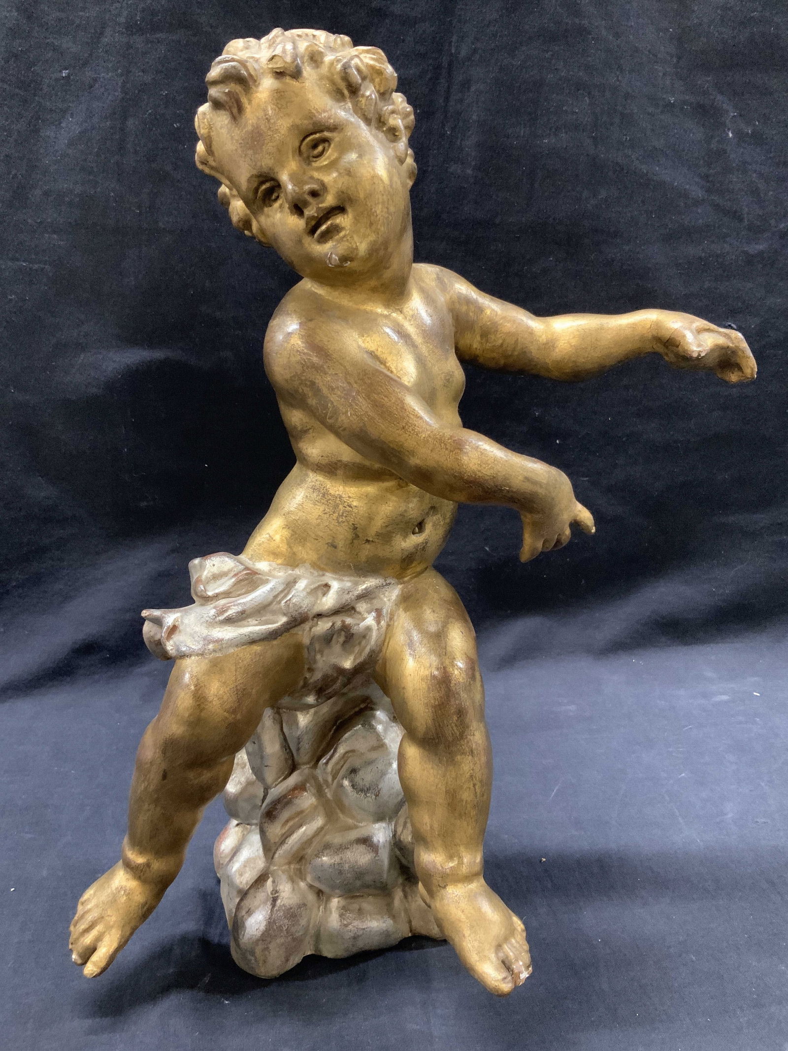 Gold Leafed Carved Wood Putti Child Figure 15in (1 of 9)
