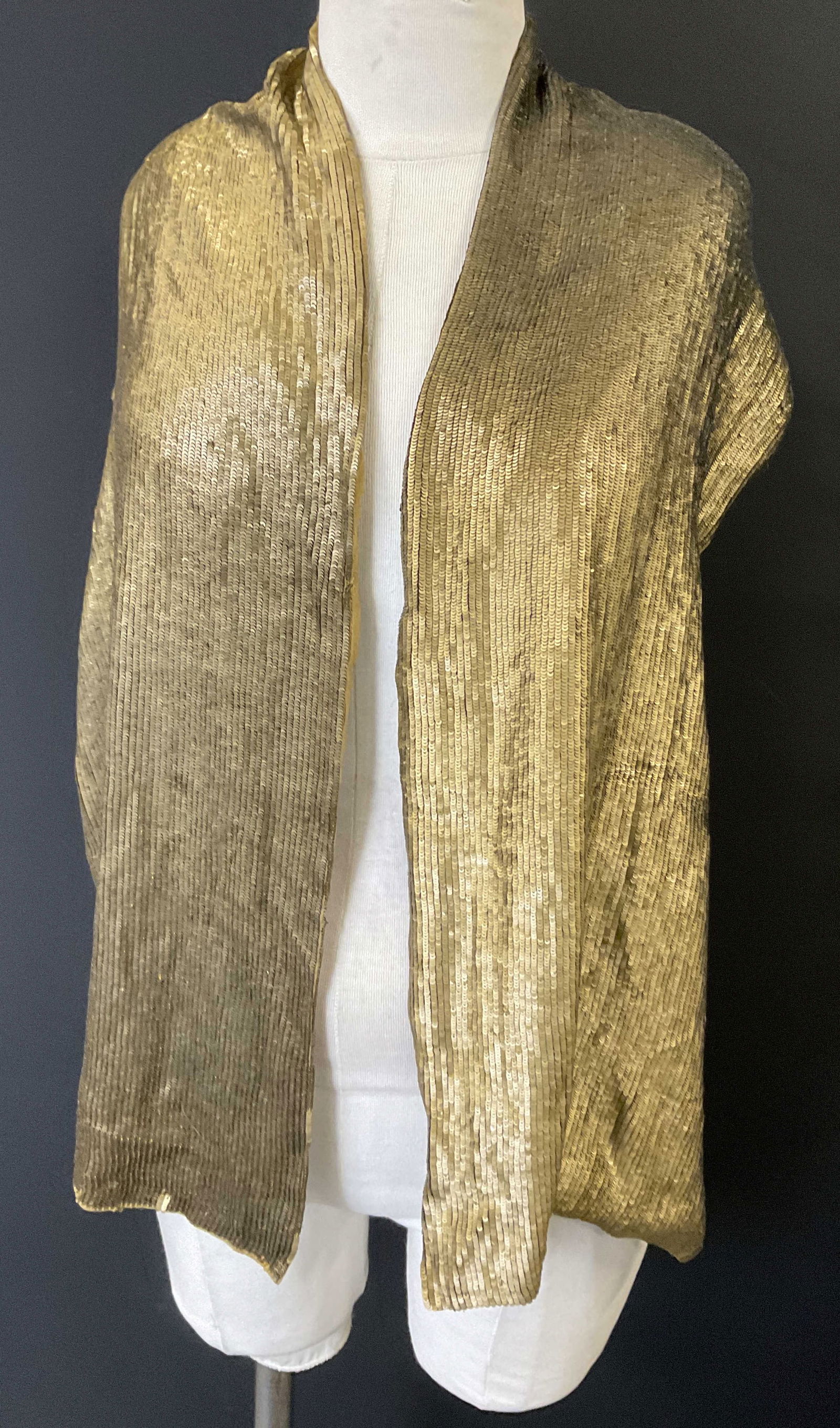 DONNA KARAN NEW YORK Silk Gold Sequin Shawl Scarf (1 of 7)