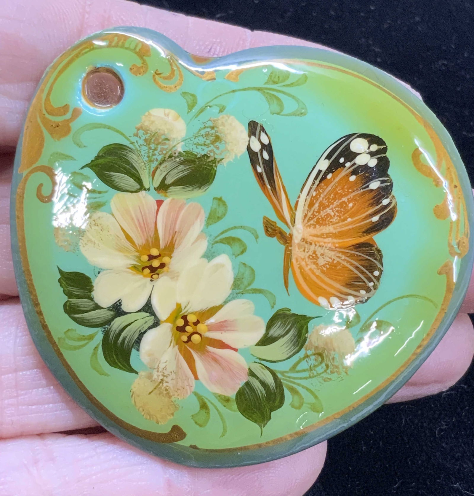 Vintage Signed Lacquered Hand Painted Brooch (1 of 6)