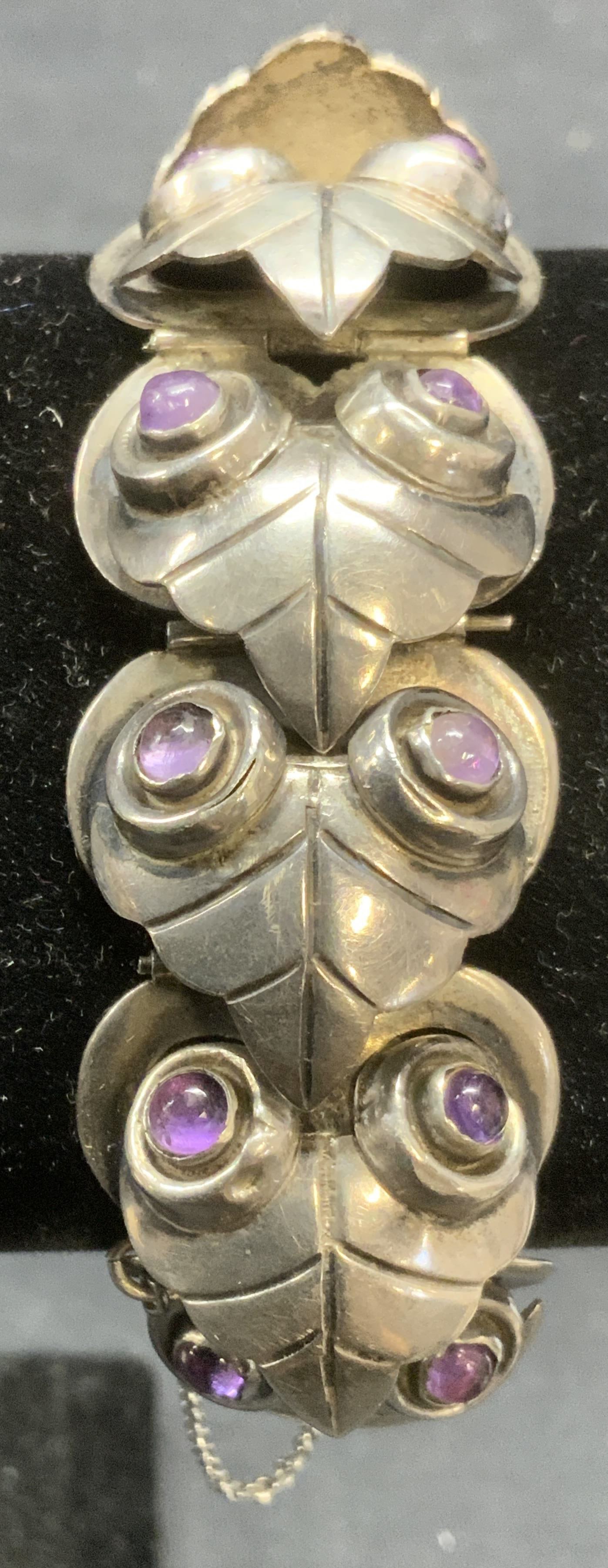 Vintage Sterling Silver Amethyst Leaf Bracelet (1 of 6)