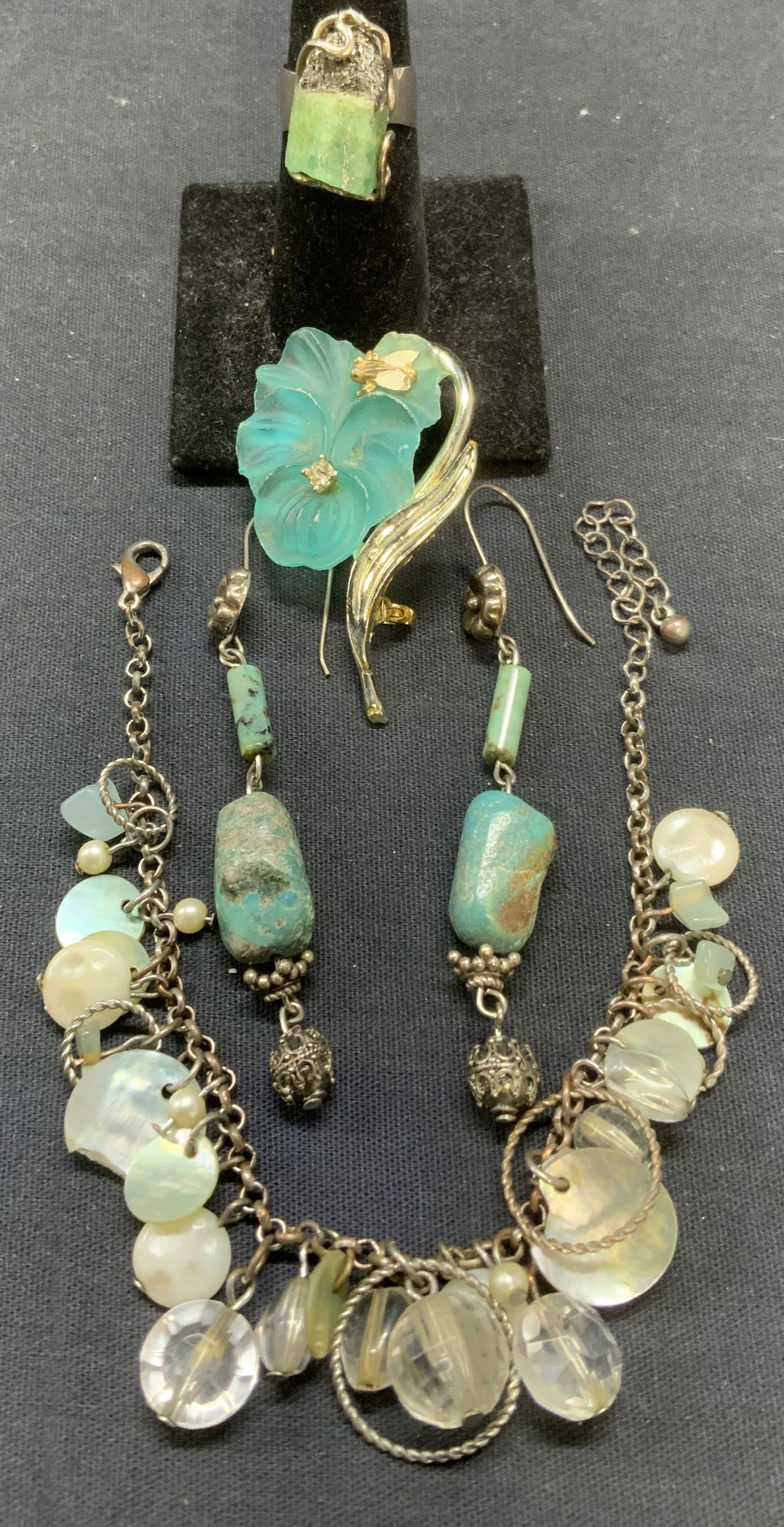 4 Blue Stone Ring, Earrings, Flower Brooch, More (1 of 10)