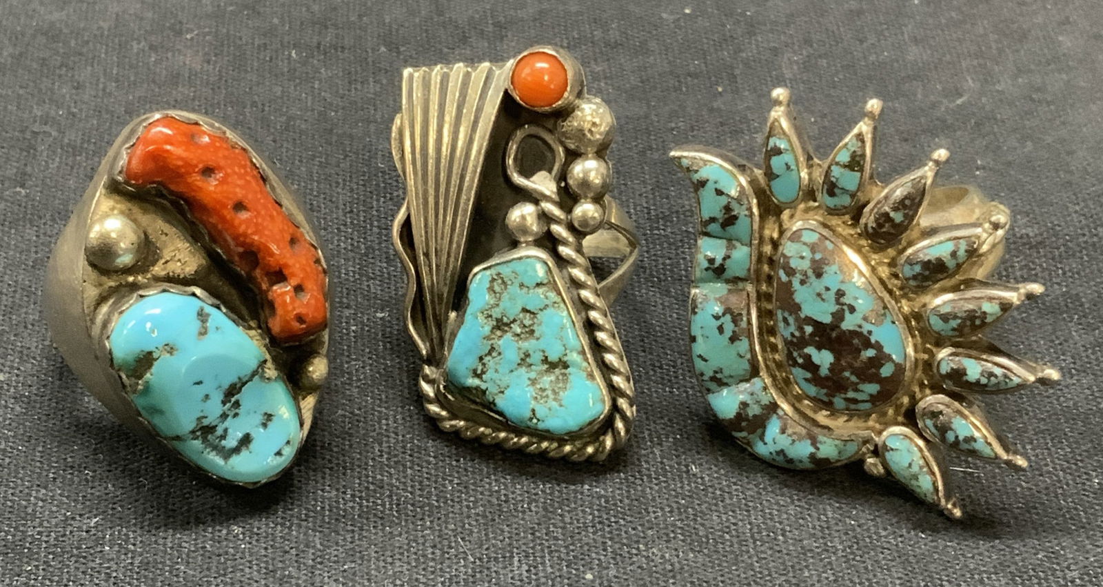 Lot 3 Sterling Silver Turquoise & Coral Rings (1 of 10)