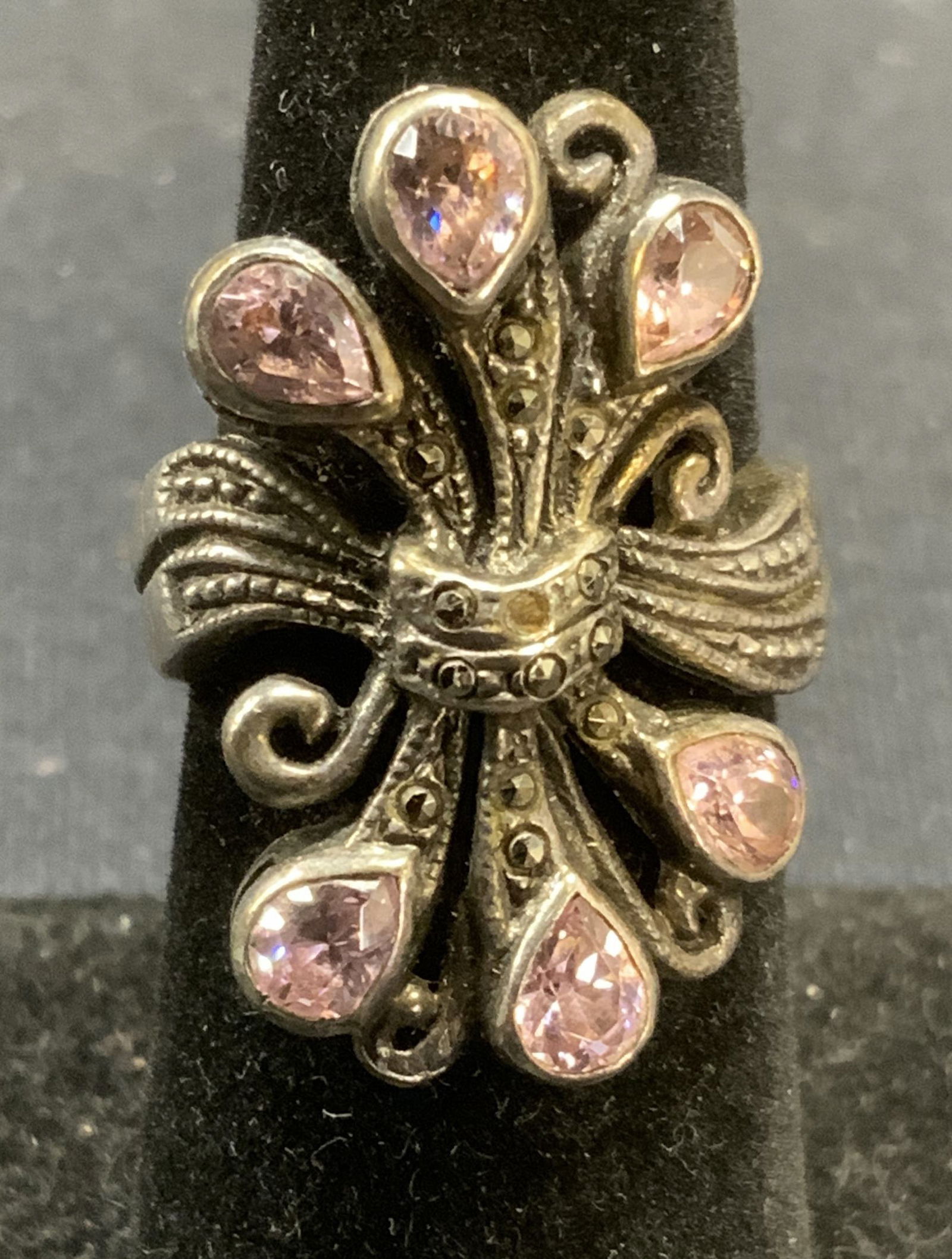 Vintage Sterling Silver Marcasite & Crystal Ring (1 of 6)
