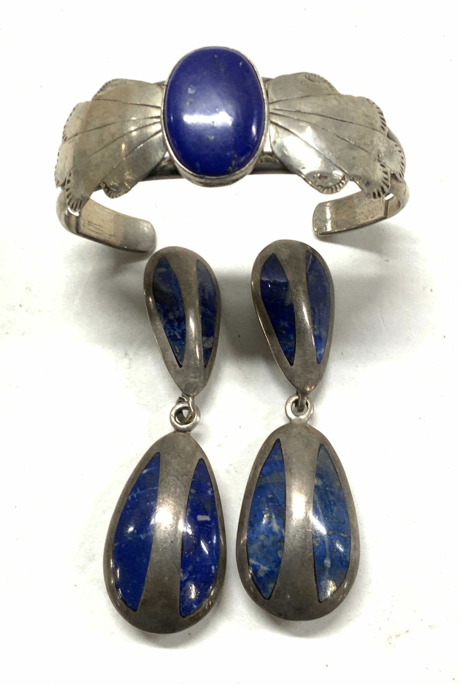 Lot 3 Sterling Silver Lapis Bracelet and Earrings (1 of 6)