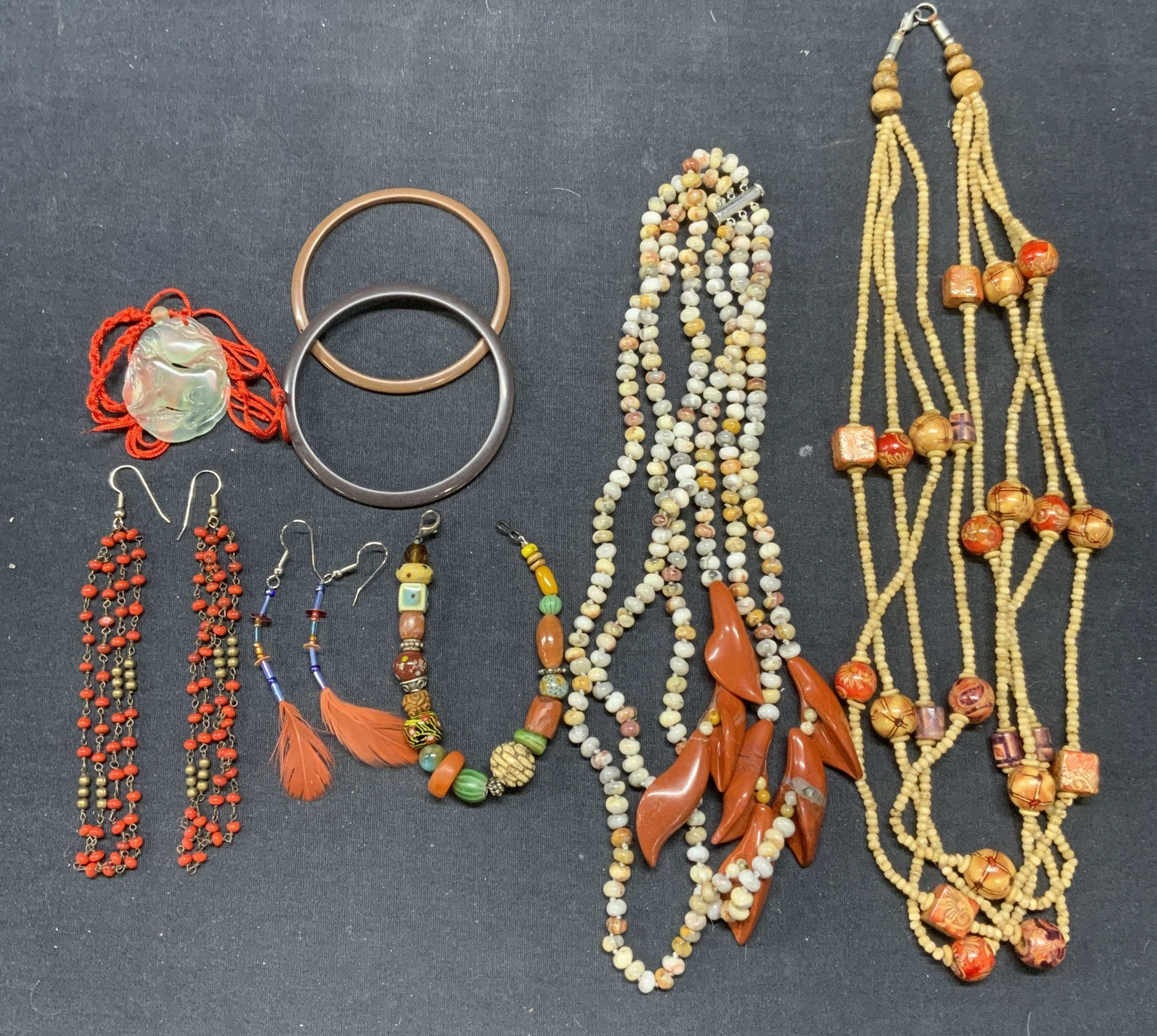 Lot 8 Coral Earrings, Stone Necklace, More (1 of 13)