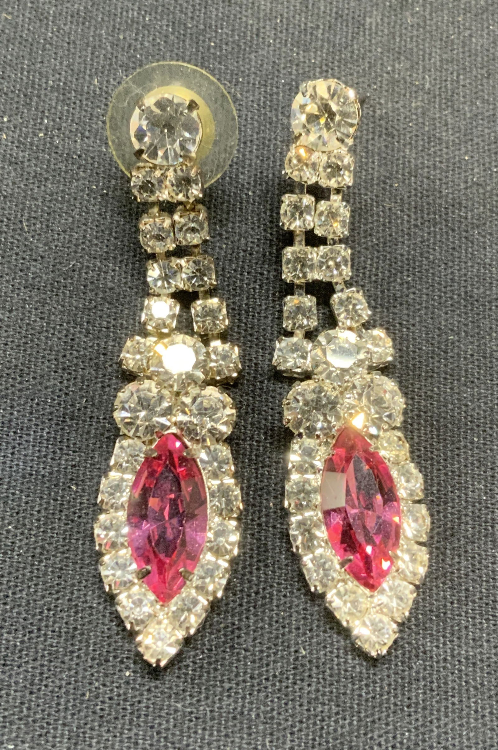 Vintage Silver Tone Pink Crystal Earrings (1 of 6)