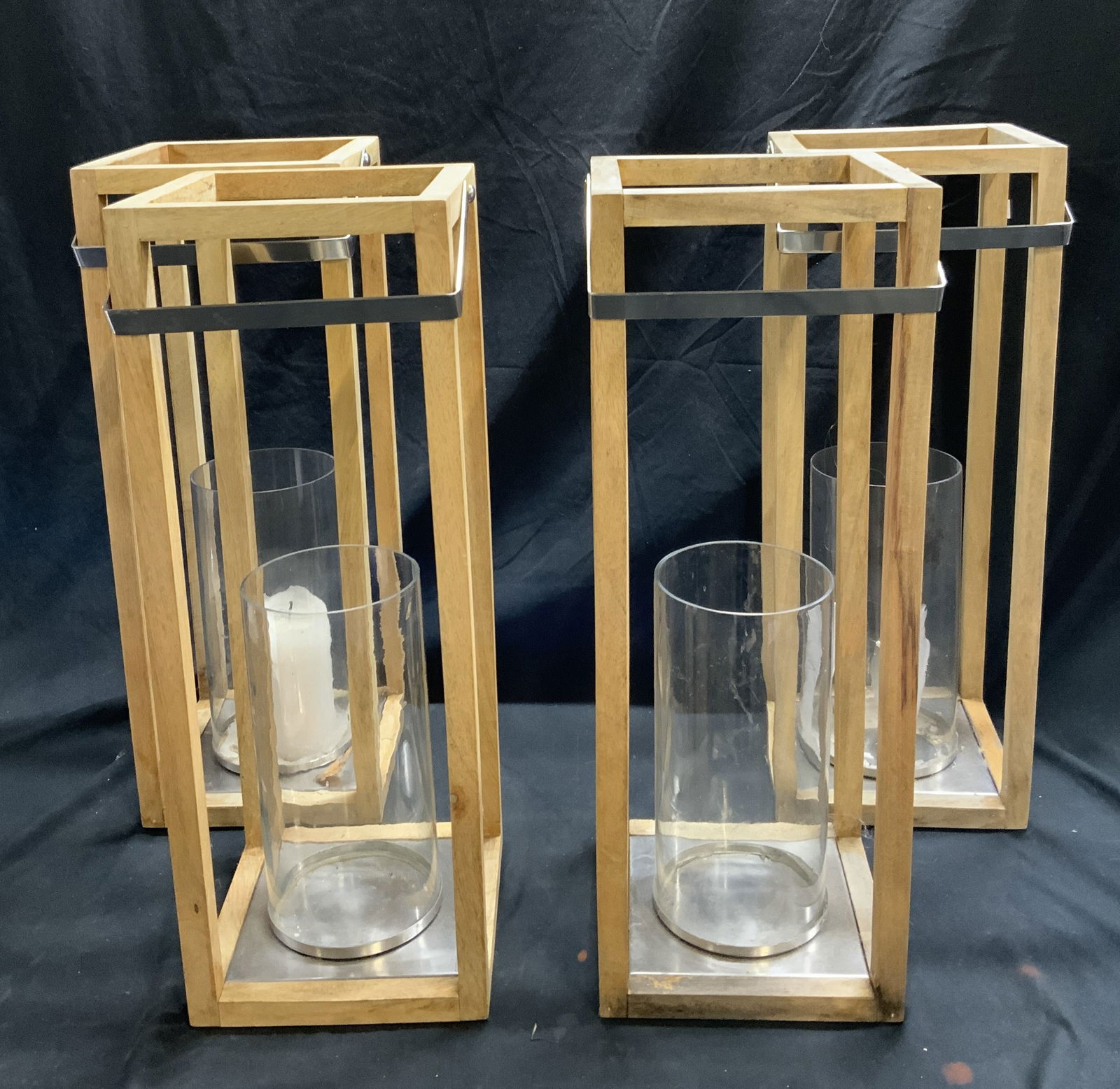 Set 4 Wood Candle Holder Lanterns, 22 In. (1 of 8)
